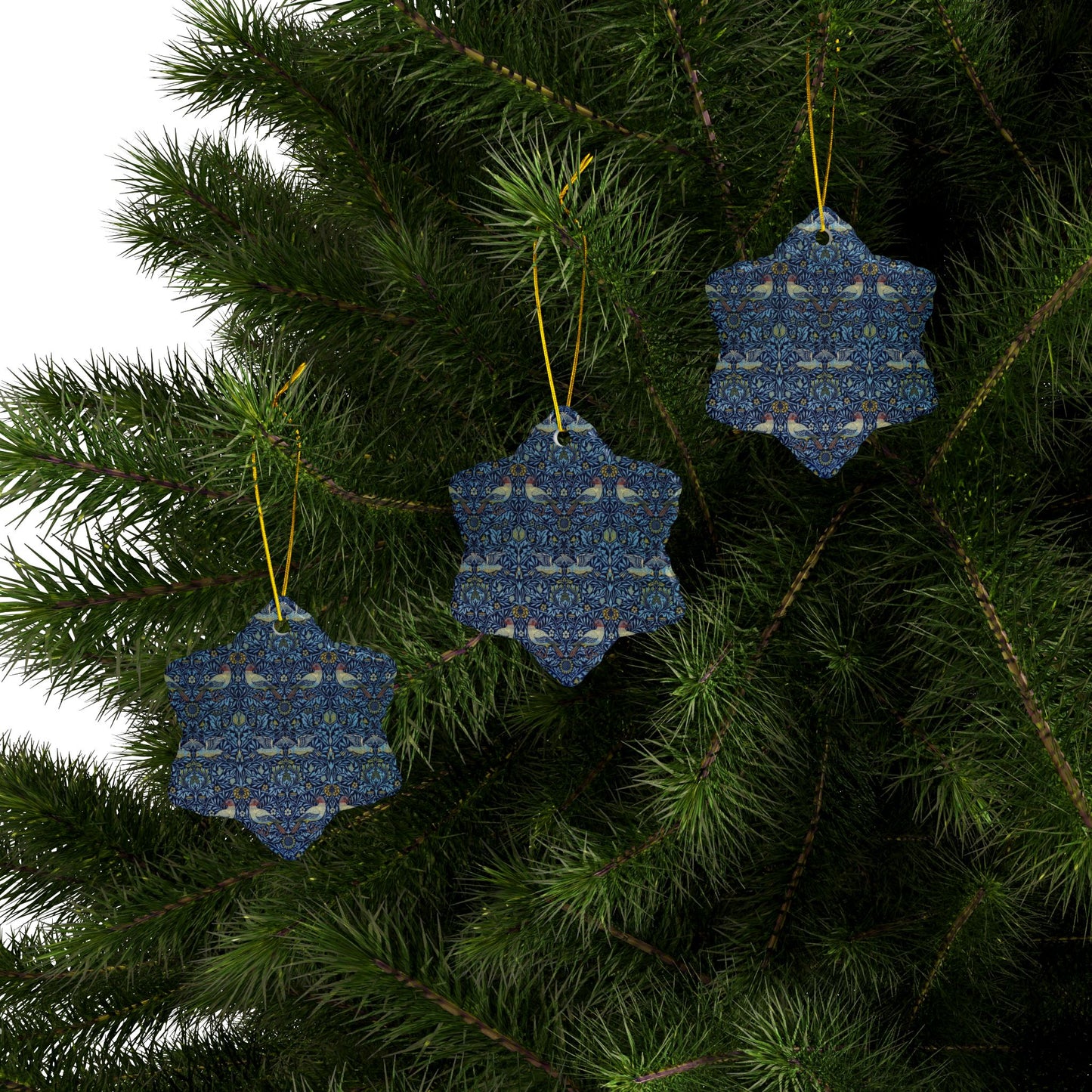 Ceramic Christmas Ornaments inspired by William Morris - Bluebird Collection - Double Sided Print: 1pc, 3pcs, 5pcs, 10pcs