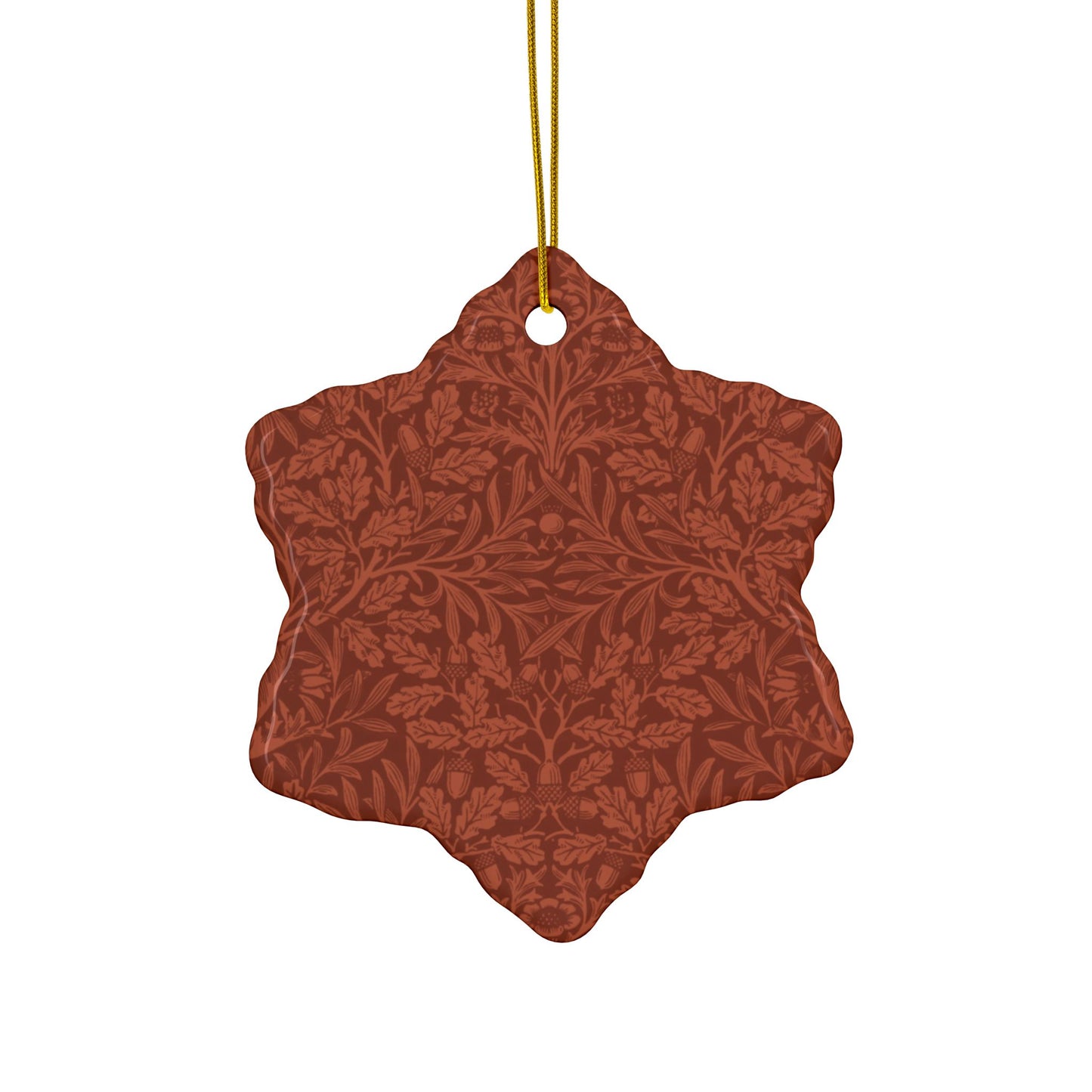 Ceramic Christmas Ornaments inspired by William Morris - Acorn & Oak Leaves (Rust) Collection - Double Sided Print: 1pc, 3pcs, 5pcs, 10pcs