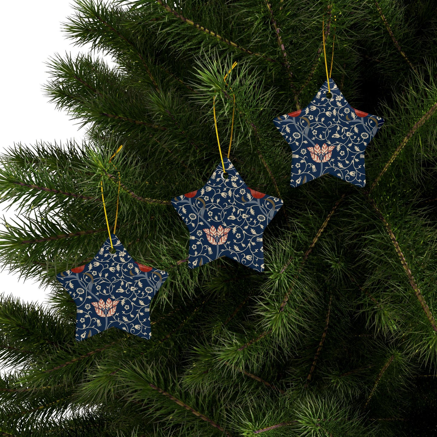 Ceramic Christmas Ornaments inspired by William Morris - Medway Collection - Double Sided Print: 1pc, 3pcs, 5pcs, 10pcs