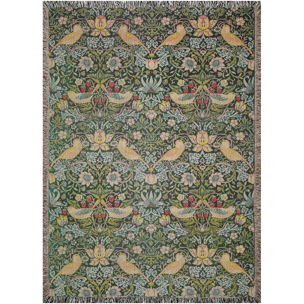 william-morris-co-woven-cotton-blanket-with-fringe-strawberry-thief-collection-ebony-1