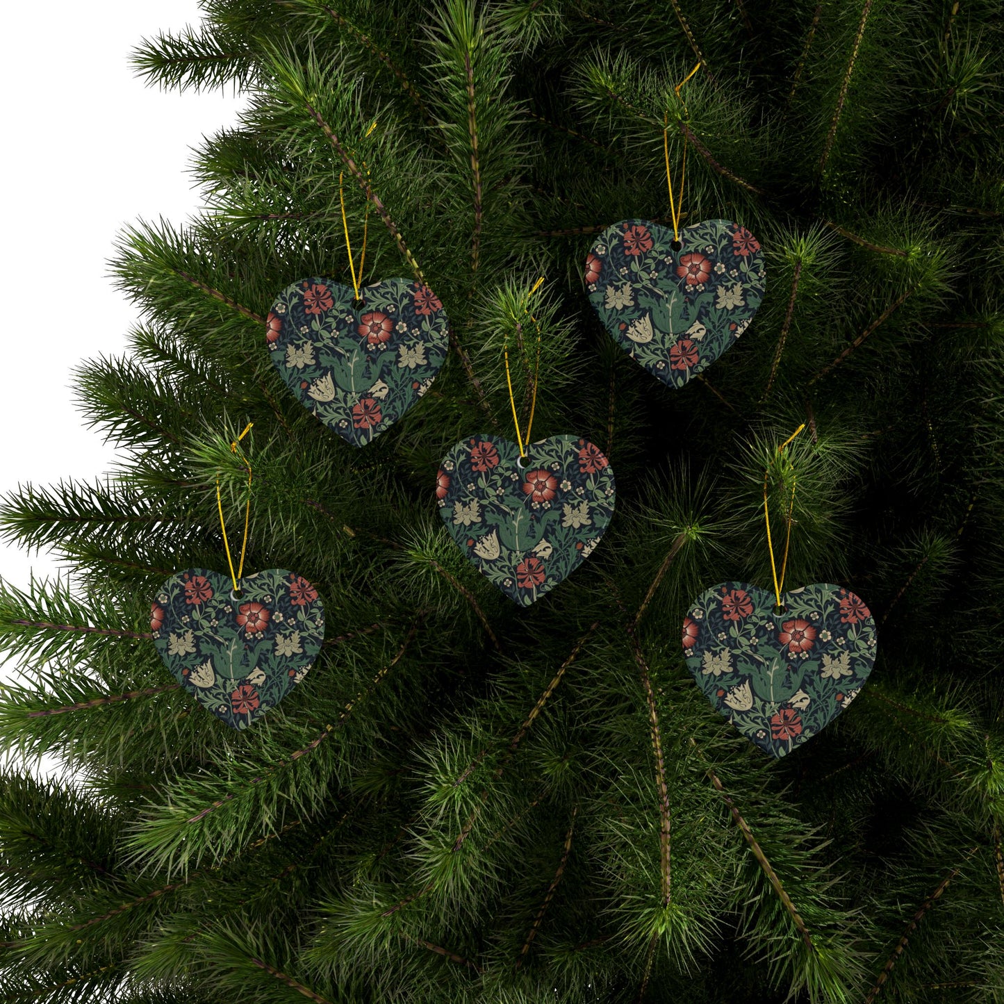 Ceramic Christmas Ornaments inspired by William Morris - Compton Collection (Hill Cottage) - Double Sided Print: 1pc, 3pcs, 5pcs, 10pcs