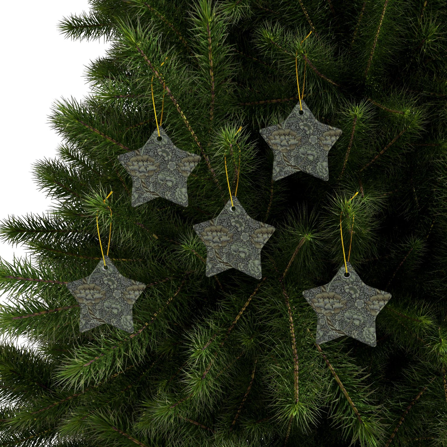 Ceramic Christmas Ornaments inspired by William Morris - Wandle Collection (Grey) - Double Sided Print: 1pc, 3pcs, 5pcs, 10pcs