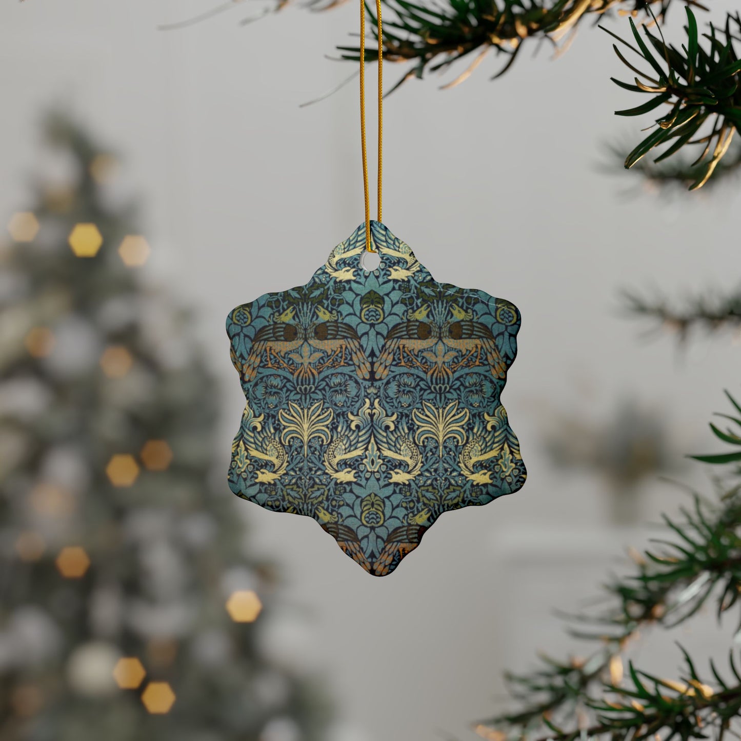 Ceramic Christmas Ornaments inspired by William Morris - Peacock & Dragon Collection - Double Sided Print: 1pc, 3pcs, 5pcs, 10pcs