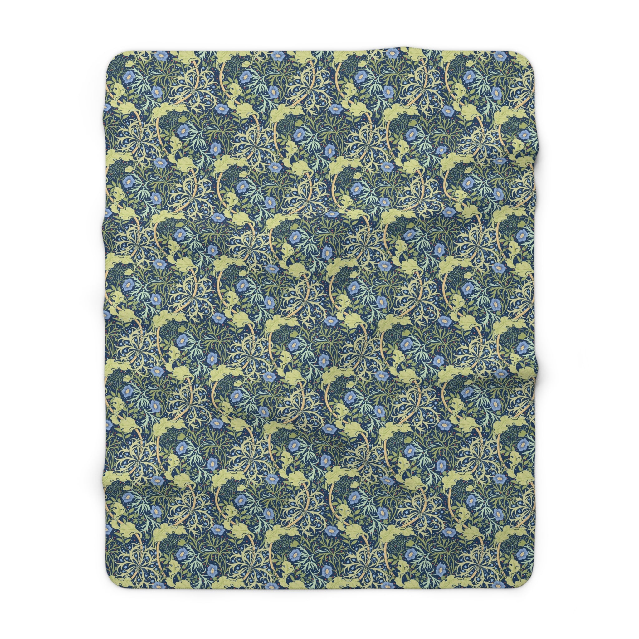 William Morris Co Sherpa Fleece Blanket Seaweed Blue Flower