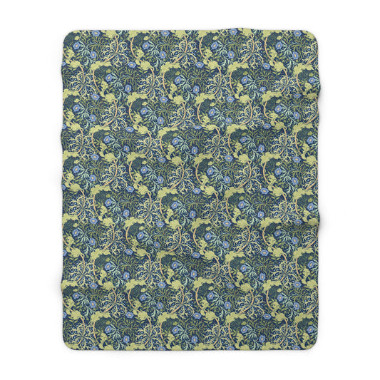 william-morris-co-sherpa-fleece-blanket-seaweed-collection-blue-flower-3