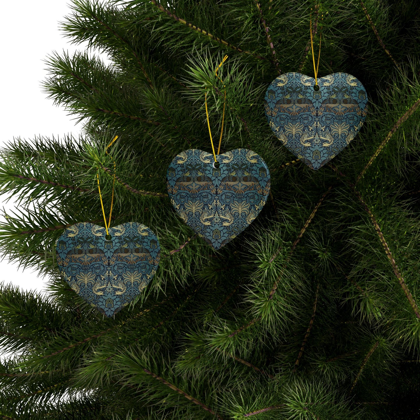 Ceramic Christmas Ornaments inspired by William Morris - Peacock & Dragon Collection - Double Sided Print: 1pc, 3pcs, 5pcs, 10pcs