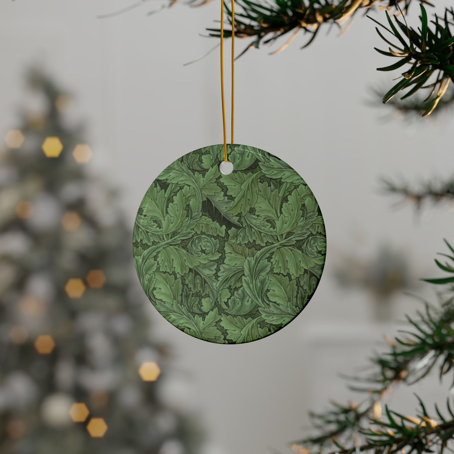 Ceramic Christmas Ornaments inspired by William Morris - Acanthus Collection (Green) - Double Sided Print: 1pc, 3pcs, 5pcs, 10pcs