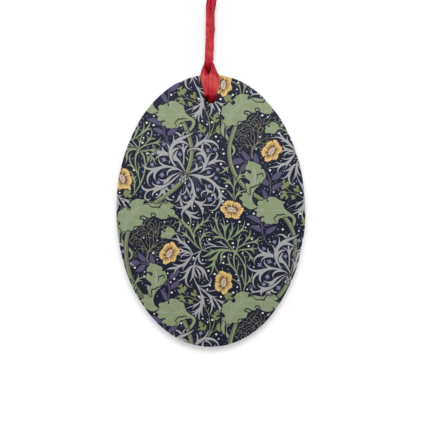 Wooden Christmas Ornaments inspired by William Morris - Seaweed Collection (Yellow Flower)