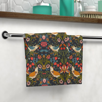 Washcloth inspired by William Morris - Strawberry Thief Collection (Ebony)