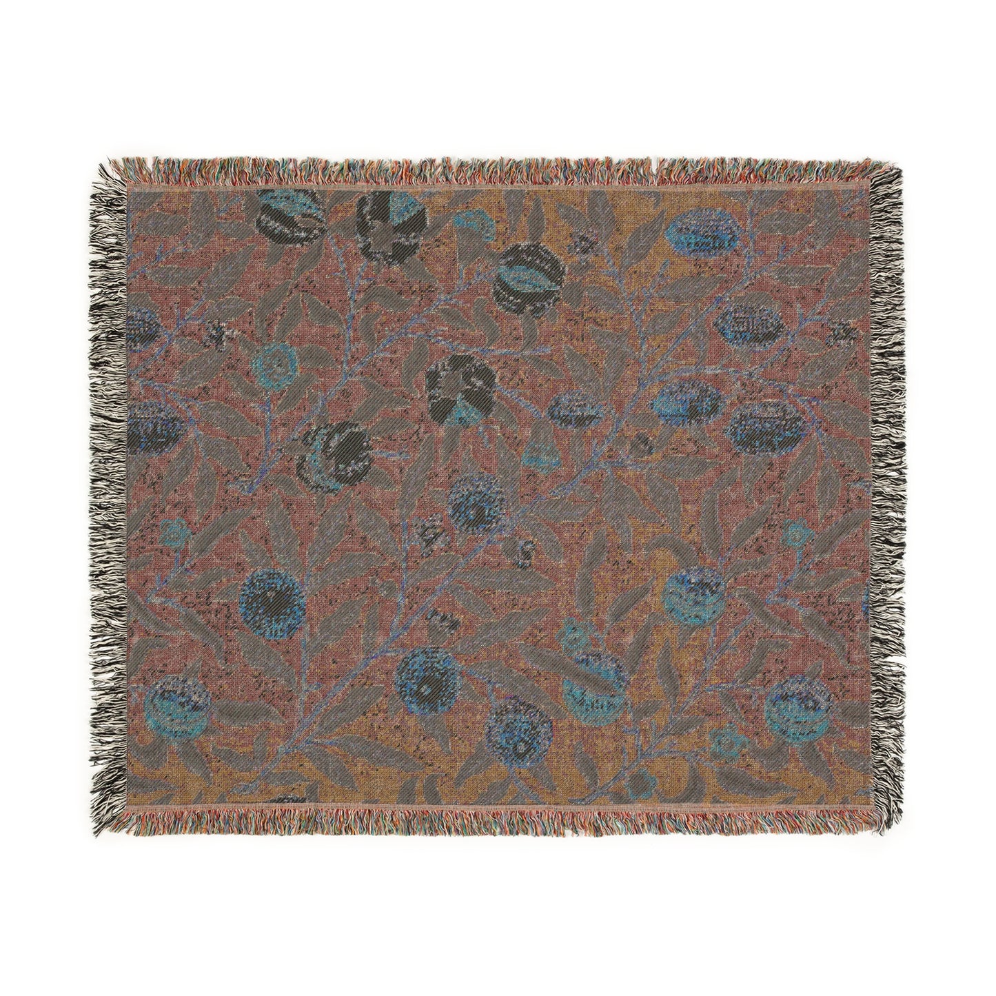 Woven Cotton Blanket inspired by William Morris - Four Fruits Collection (Sky)