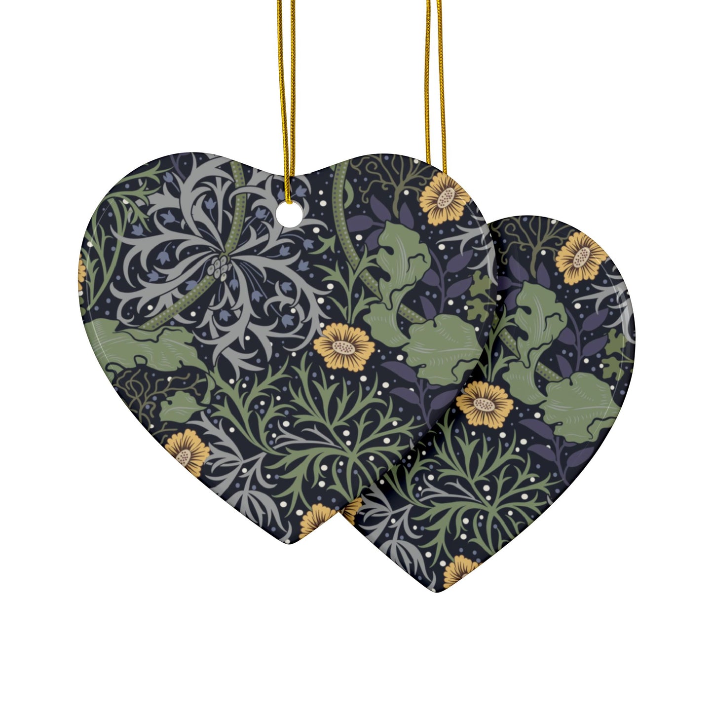 Ceramic Christmas Ornaments inspired by William Morris - Seaweed Collection (Yellow Flower) - Double Sided Print: 1pc, 3pcs, 5pcs, 10pcs