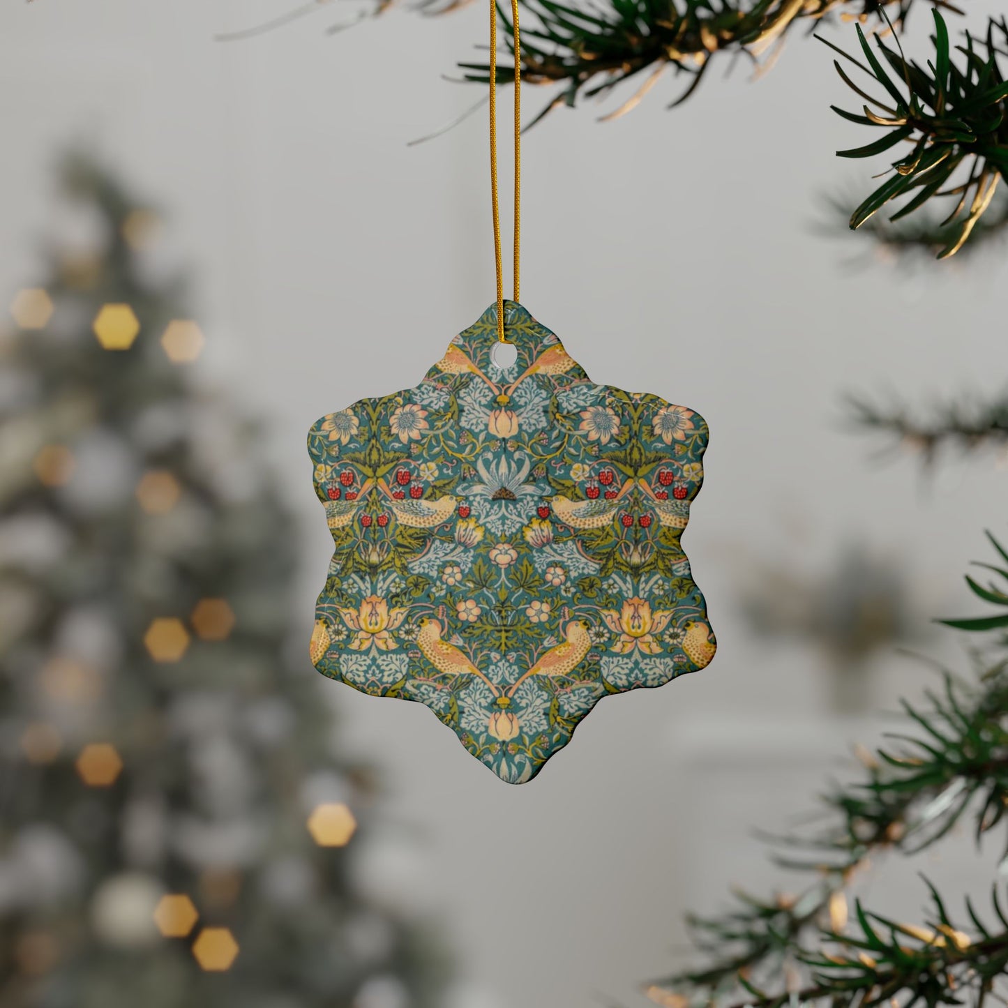 Ceramic Christmas Ornaments inspired by William Morris - Strawberry Thief Collection (Duck Egg Blue) - Double Sided Print: 1pc, 3pcs, 5pcs, 10pcs