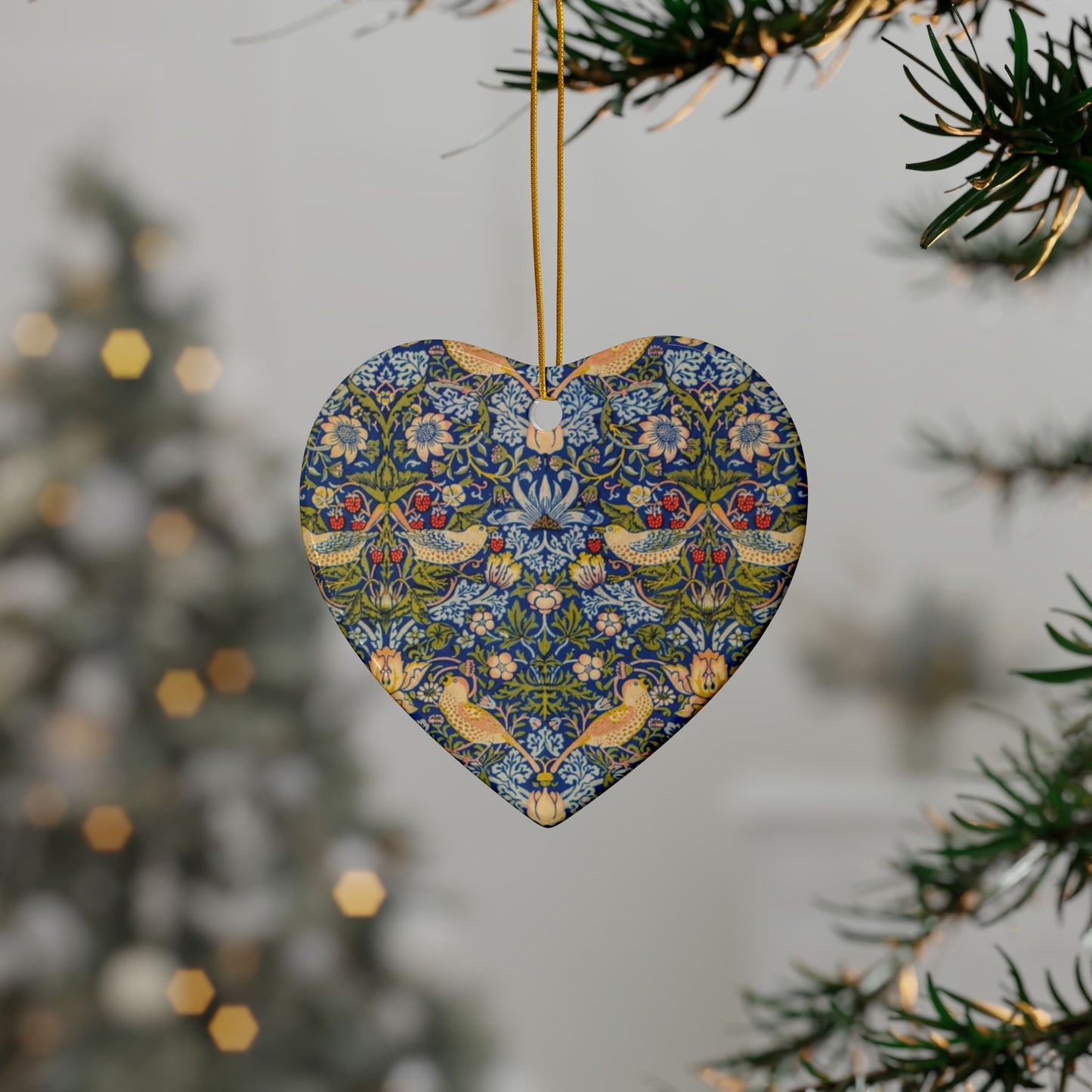 Ceramic Christmas Ornaments inspired by William Morris - Strawberry Thief Collection (Indigo) - Double Sided Print: 1pc, 3pcs, 5pcs, 10pcs