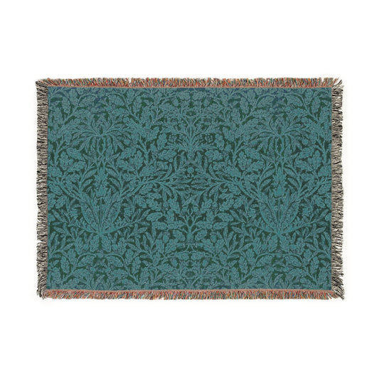 woven-cotton-blanket-william-morris-acorns-oak-leaves-teal-1