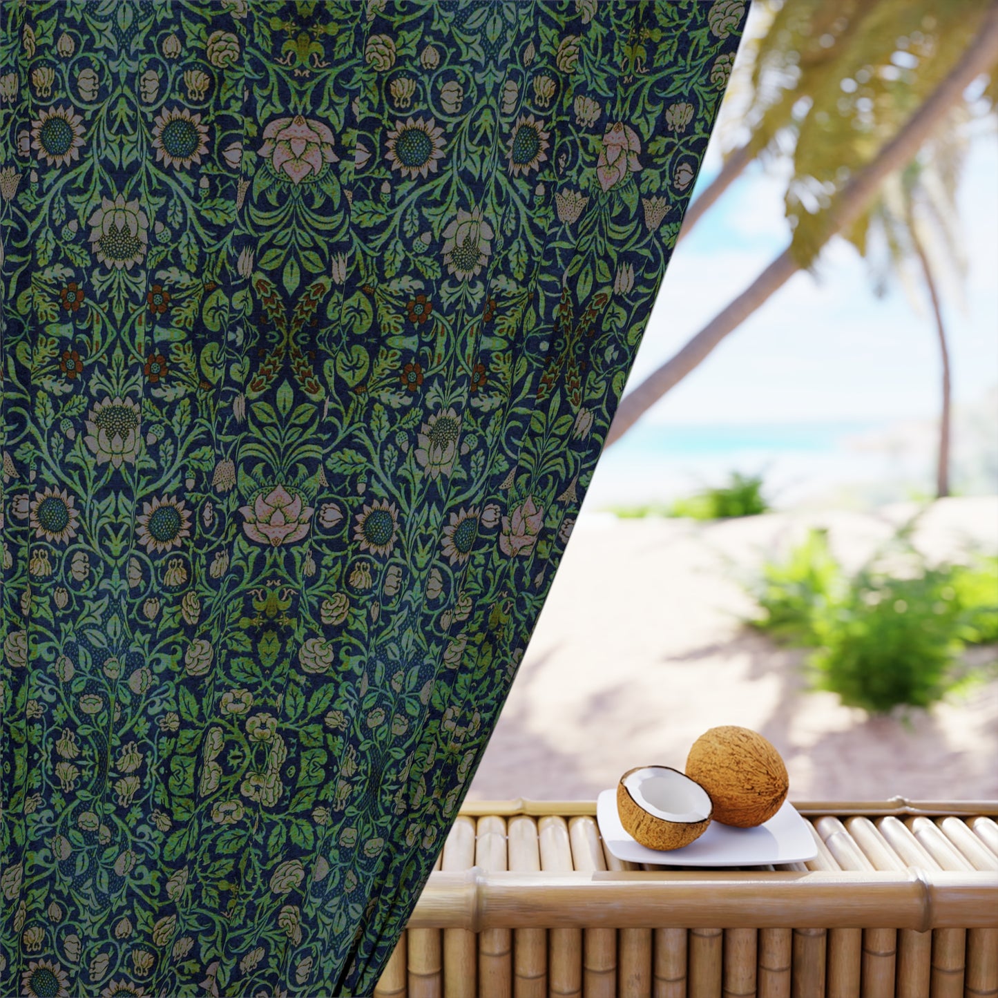 Blackout Window Curtain inspired by William Morris (1 Piece) - Violet & Columbine Collection (Green)