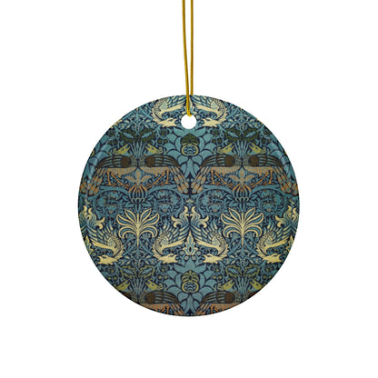Ceramic Christmas Ornaments inspired by William Morris - Peacock & Dragon Collection - Double Sided Print: 1pc, 3pcs, 5pcs, 10pcs