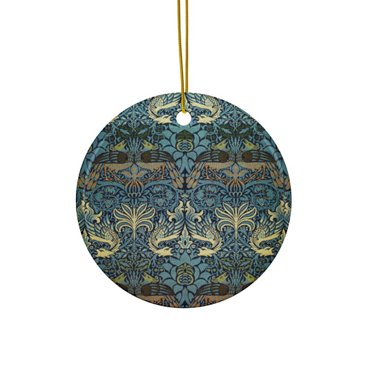 Ceramic Christmas Ornaments inspired by William Morris - Peacock & Dragon Collection - Double Sided Print: 1pc, 3pcs, 5pcs, 10pcs