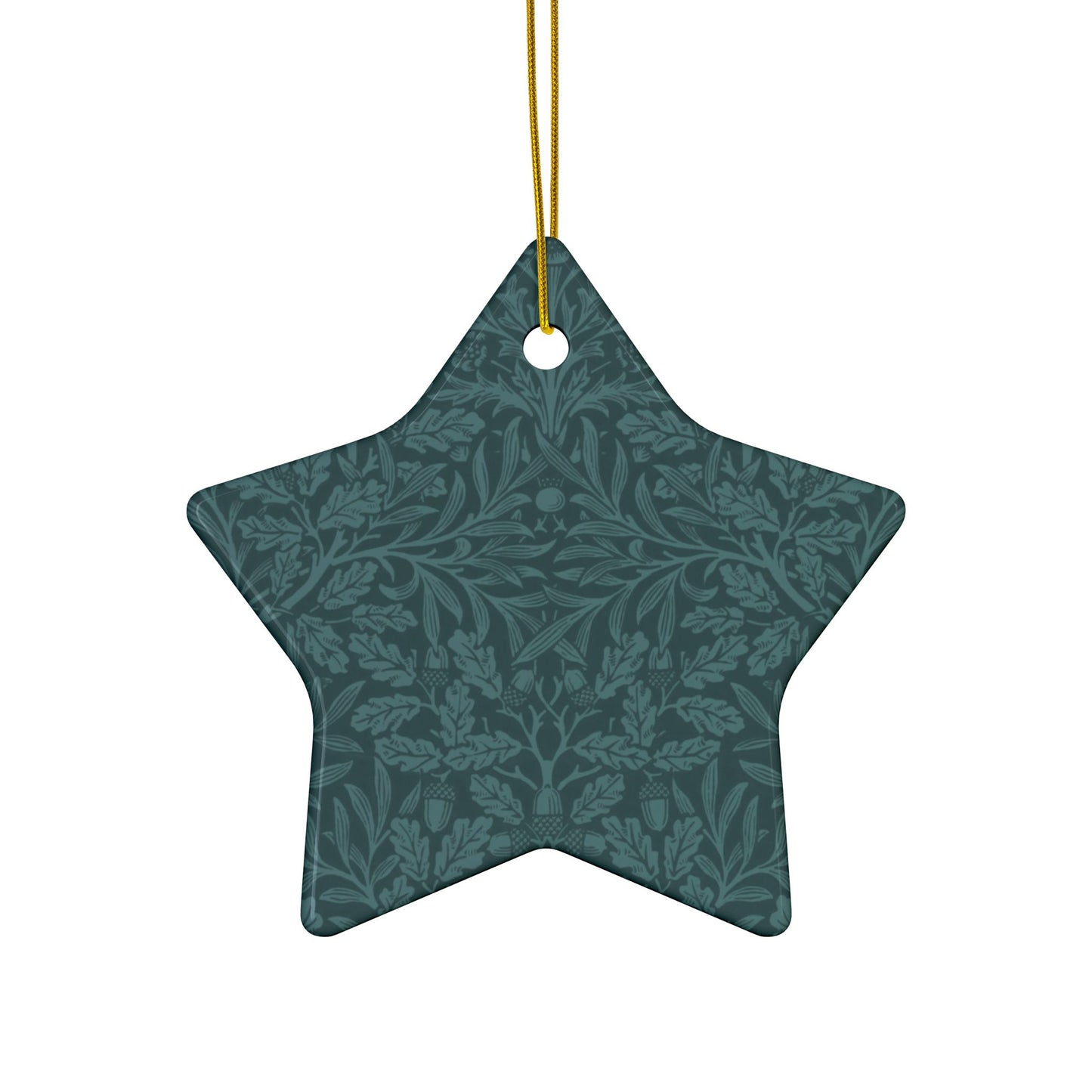 Ceramic Christmas Ornaments inspired by William Morris - Acorn & Oak Leaves (Teal) Collection - Double Sided Print: 1pc, 3pcs, 5pcs, 10pcs