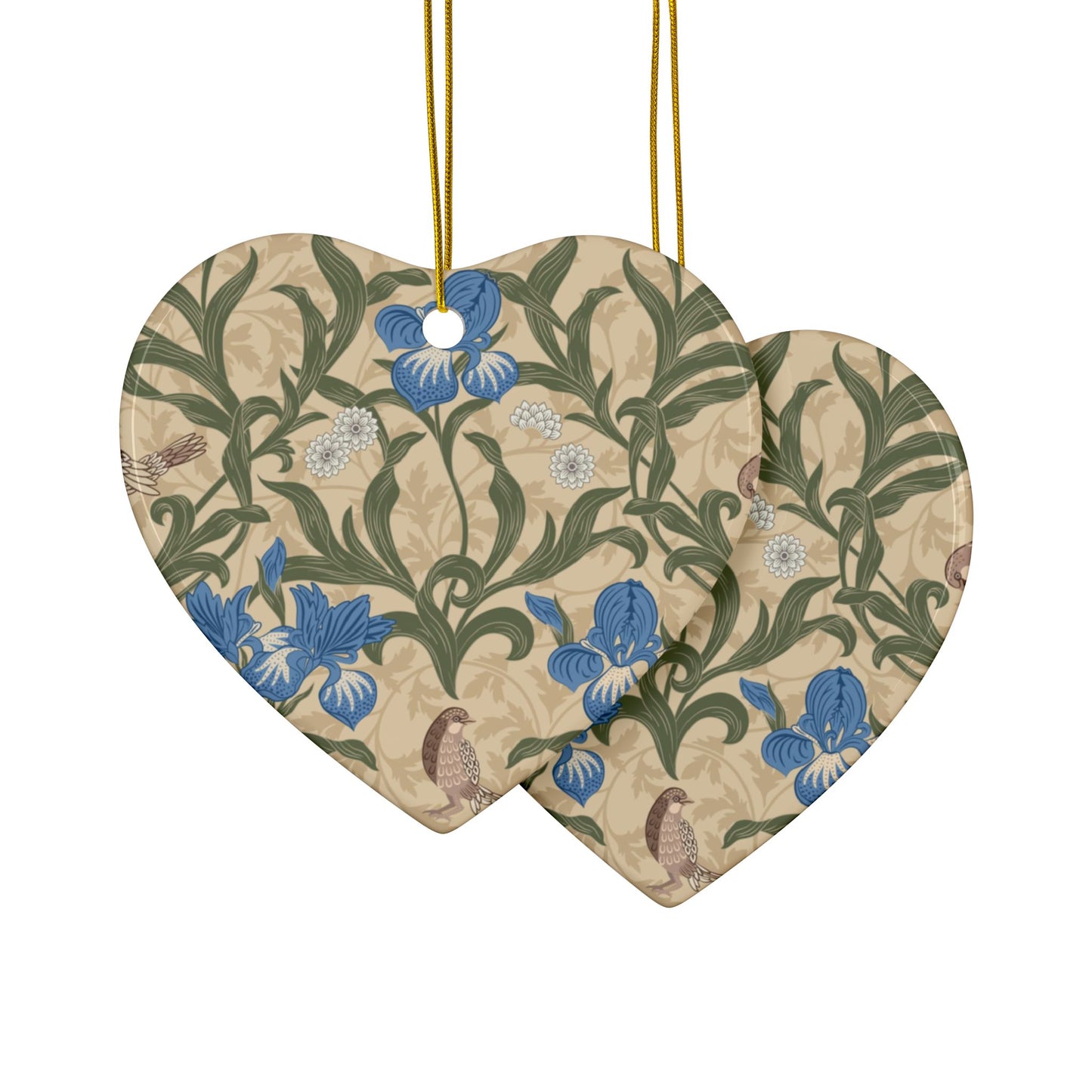 Ceramic Christmas Ornaments inspired by William Morris - Blue Iris Collection - Double Sided Print: 1pc, 3pcs, 5pcs, 10pcs