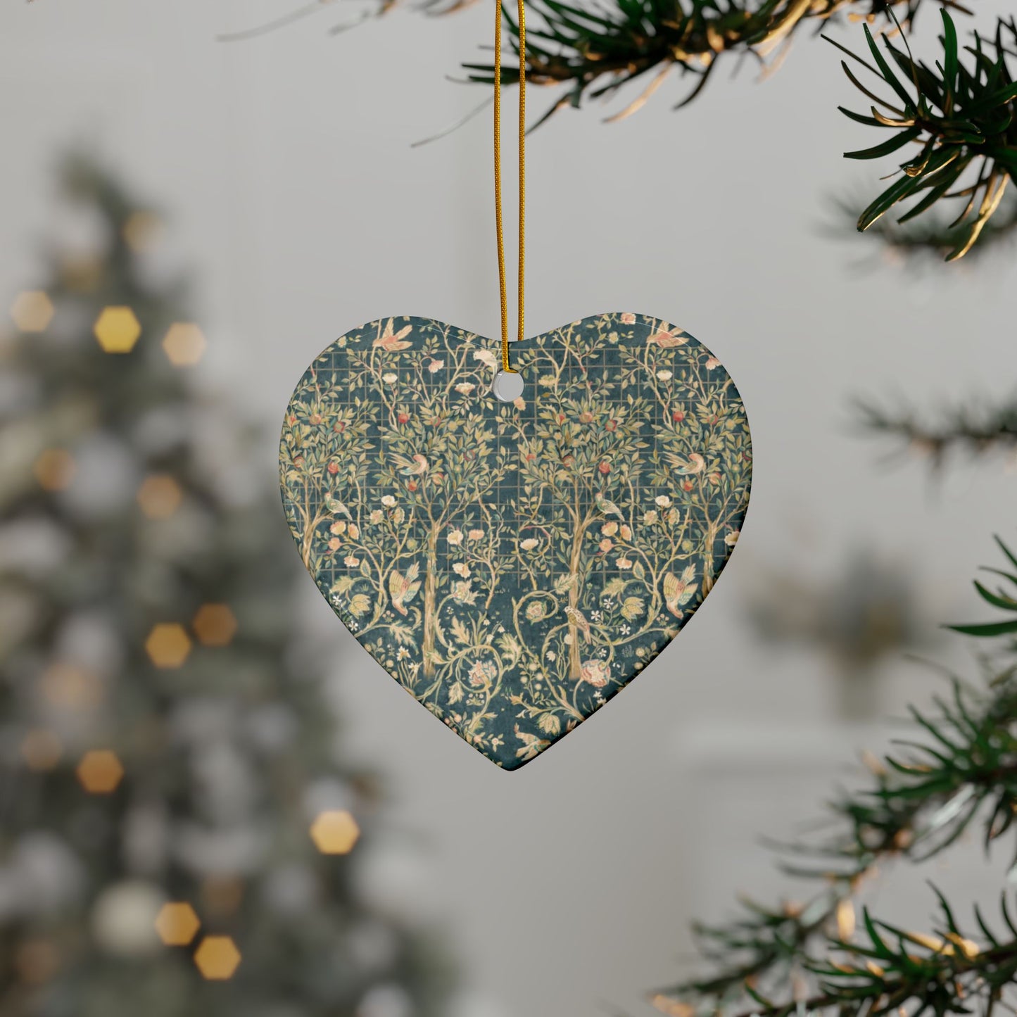 Ceramic Christmas Ornaments inspired by William Morris - Melsetter Collection (Evergreen Teal) - Double Sided Print: 1pc, 3pcs, 5pcs, 10pcs