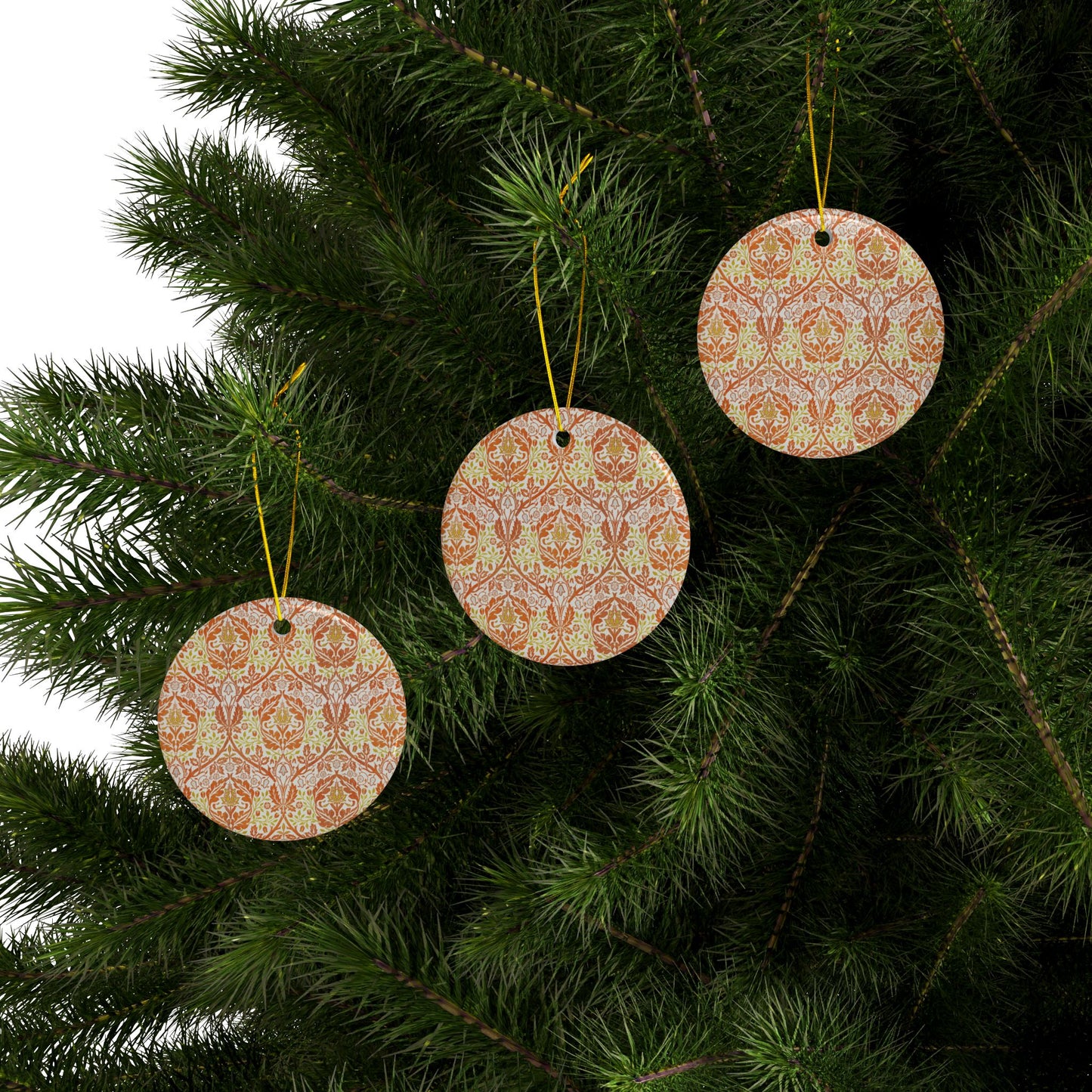 Ceramic Christmas Ornaments inspired by William Morris - Golden Bough Collection - Double Sided Print: 1pc, 3pcs, 5pcs, 10pcs