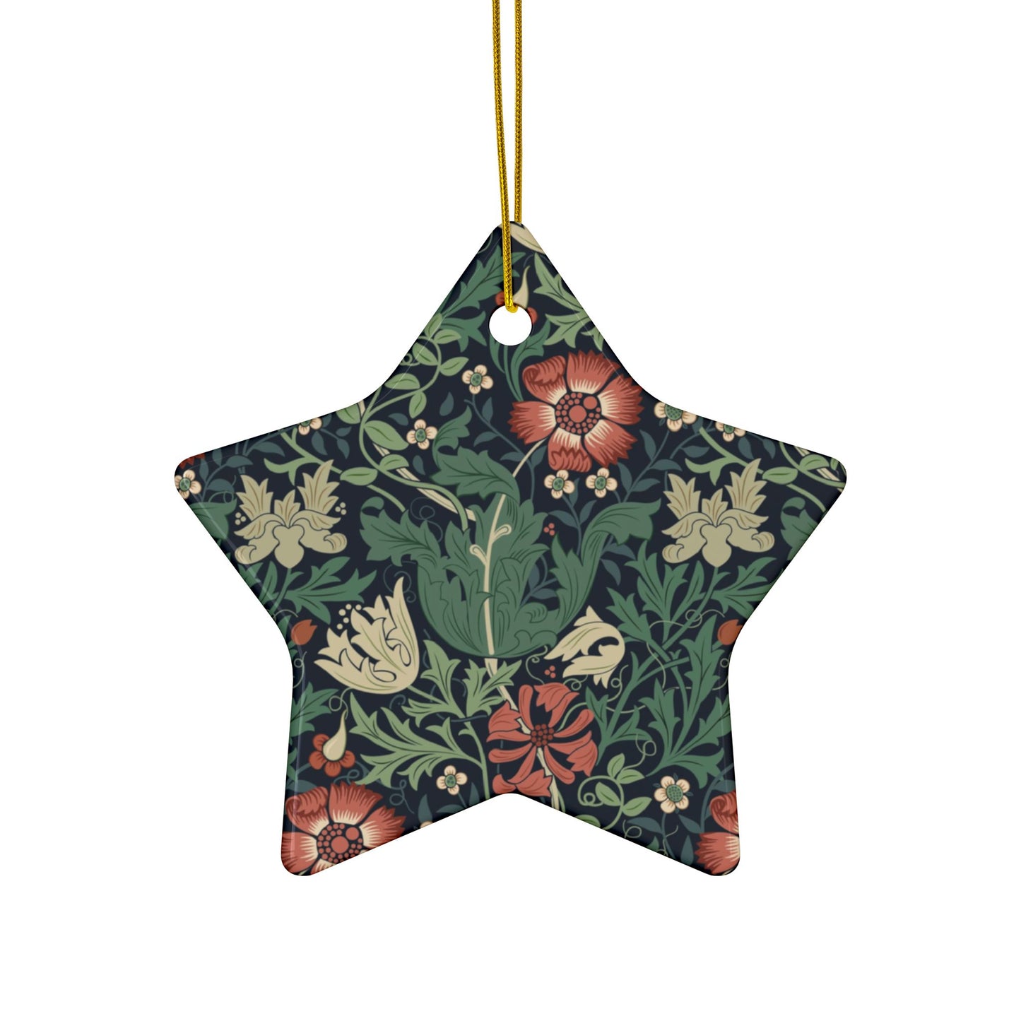 Ceramic Christmas Ornaments inspired by William Morris - Compton Collection (Hill Cottage) - Double Sided Print: 1pc, 3pcs, 5pcs, 10pcs