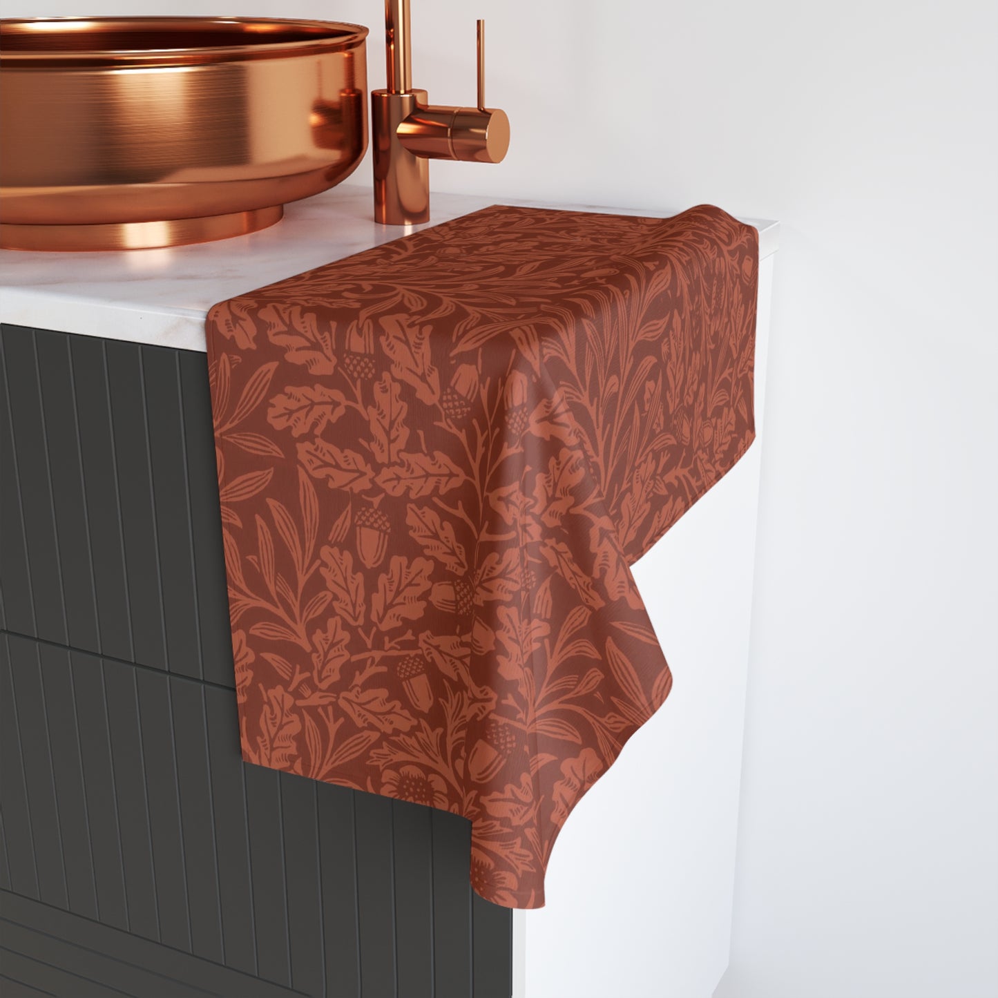 Bathroom Hand Towel inspired by William Morris - Acorns & Oak Leaves Collection (Rust)