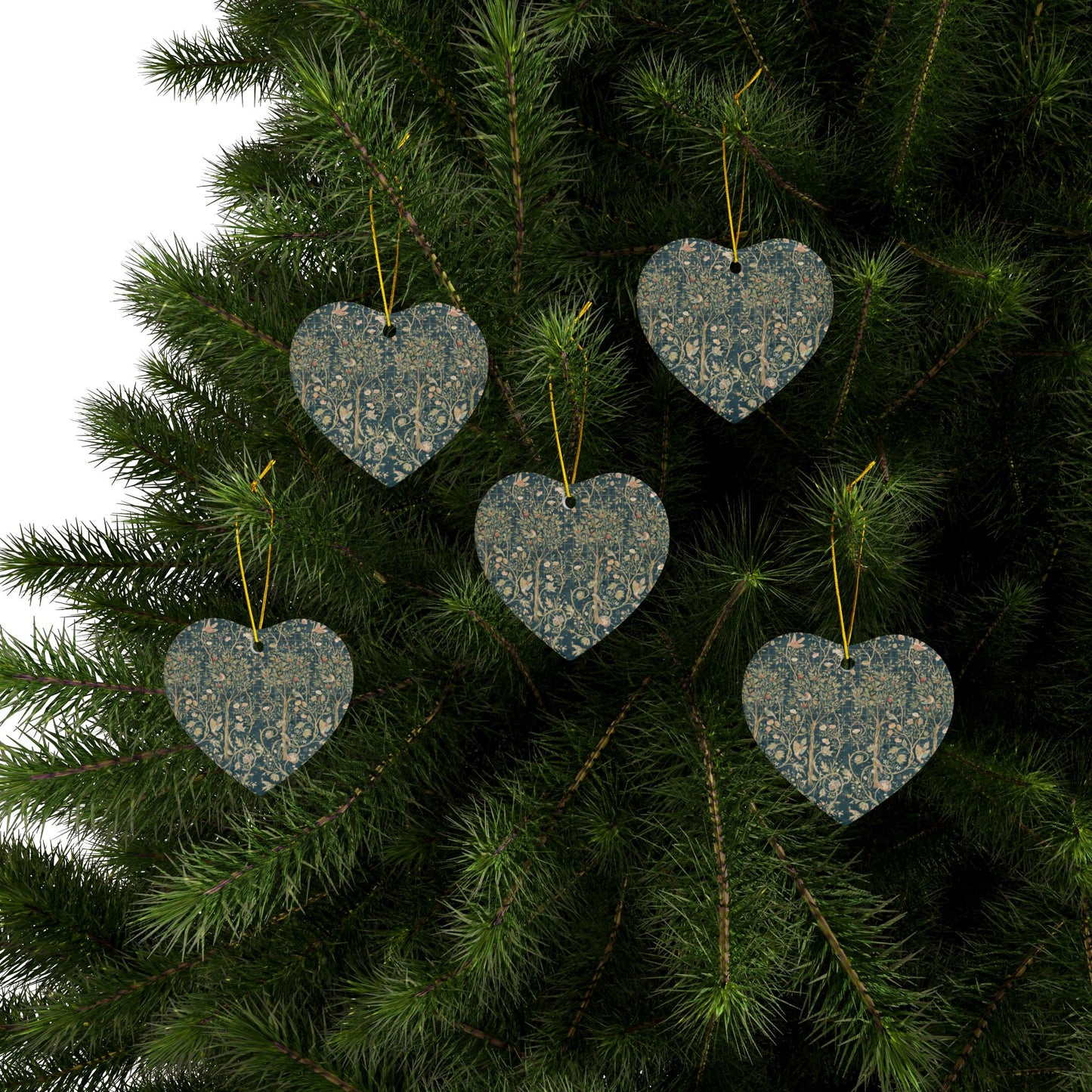 Ceramic Christmas Ornaments inspired by William Morris - Melsetter Collection (Evergreen Teal) - Double Sided Print: 1pc, 3pcs, 5pcs, 10pcs