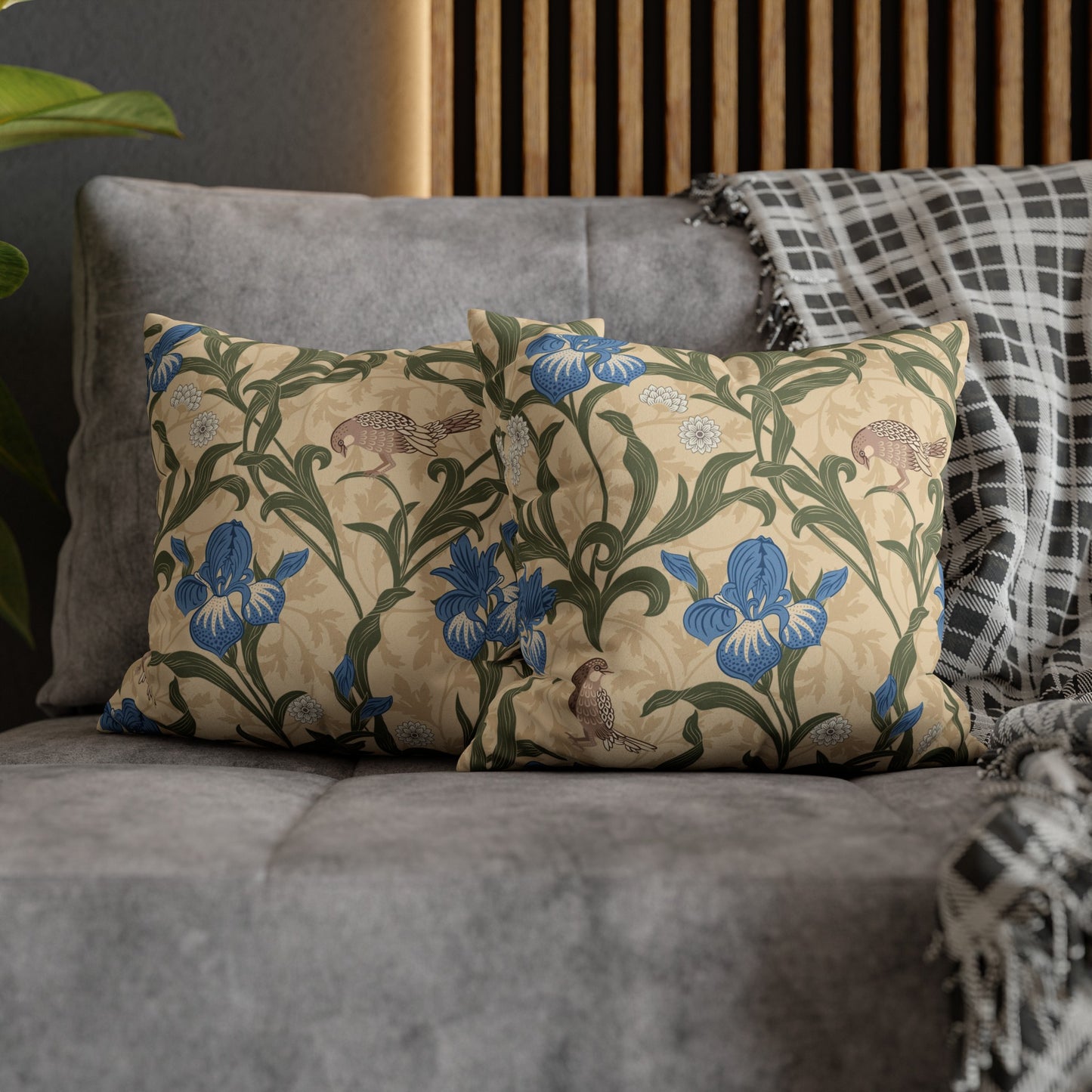 Faux Suede Cushion Cover inspired by William Morris - Blue Iris Collection