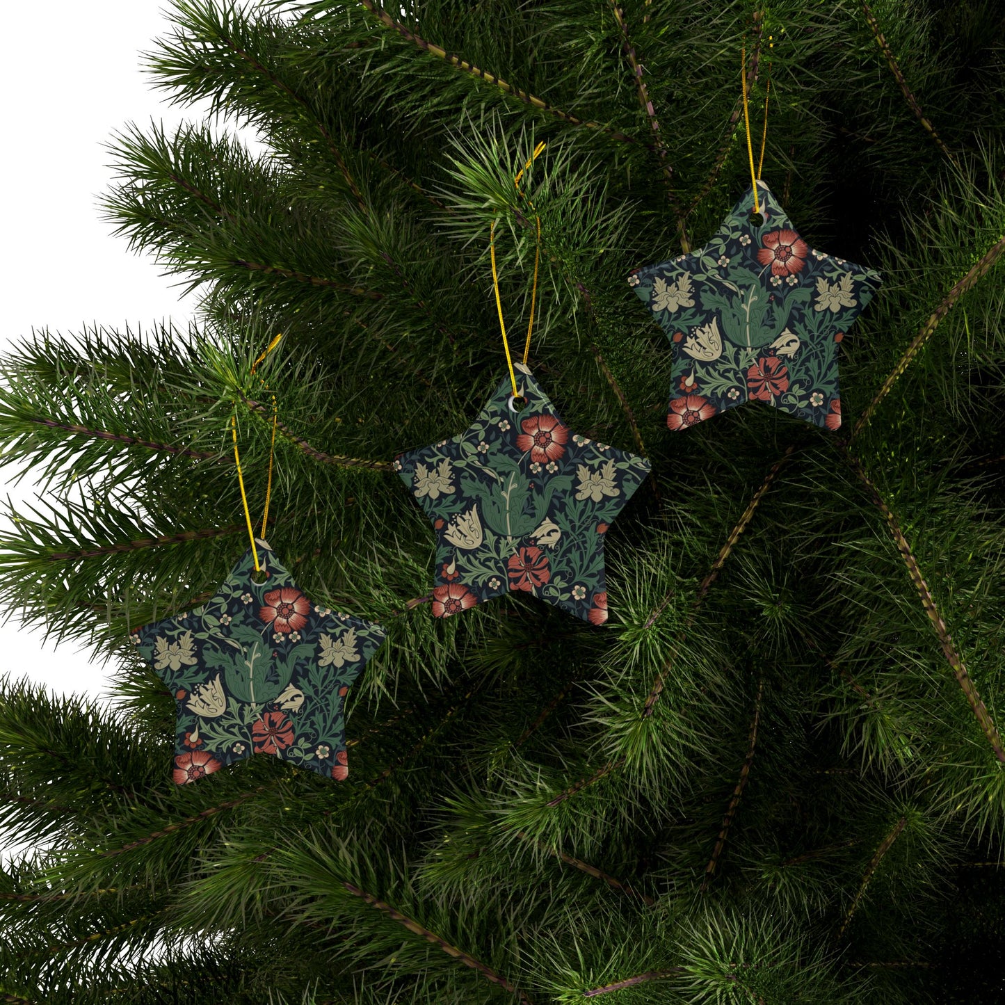 Ceramic Christmas Ornaments inspired by William Morris - Compton Collection (Hill Cottage) - Double Sided Print: 1pc, 3pcs, 5pcs, 10pcs