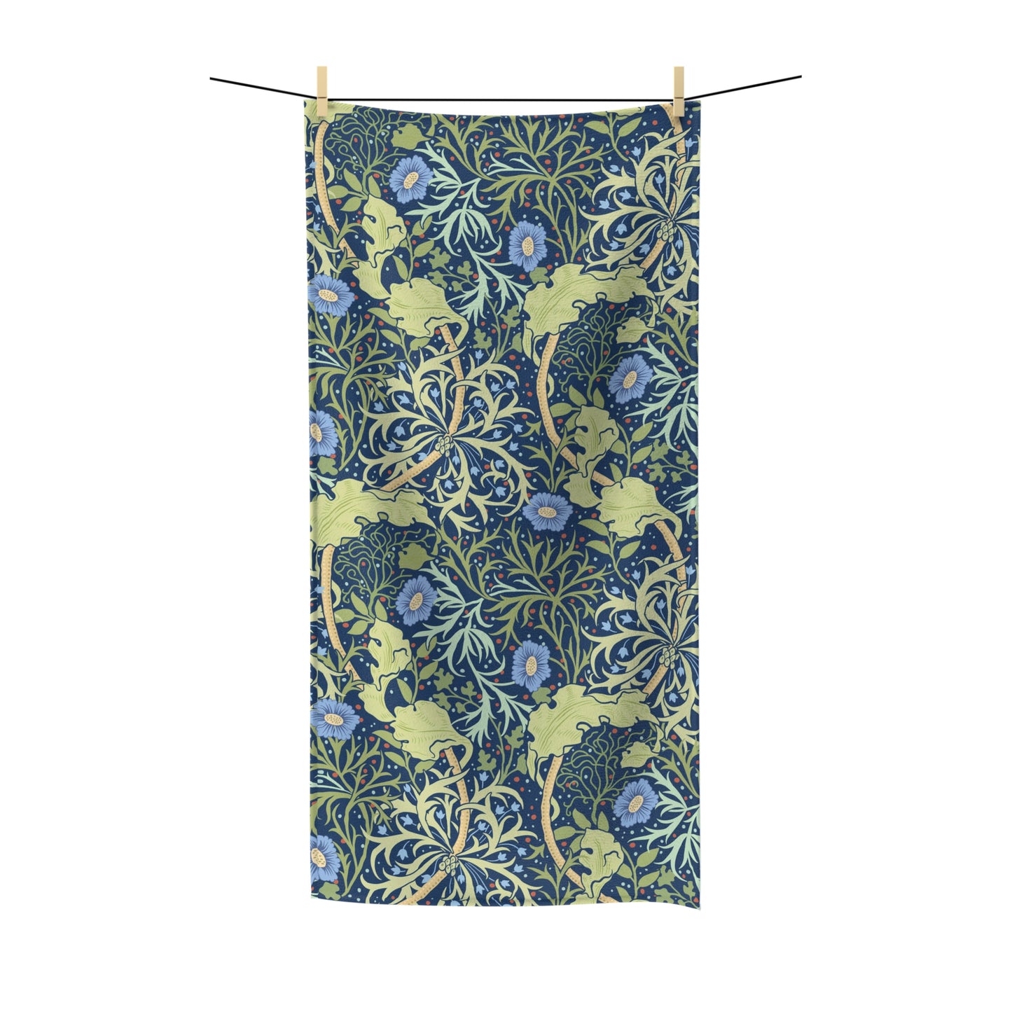 Luxury Polycotton Towel inspired by William Morris - Seaweed Collection (Blue Flowers)