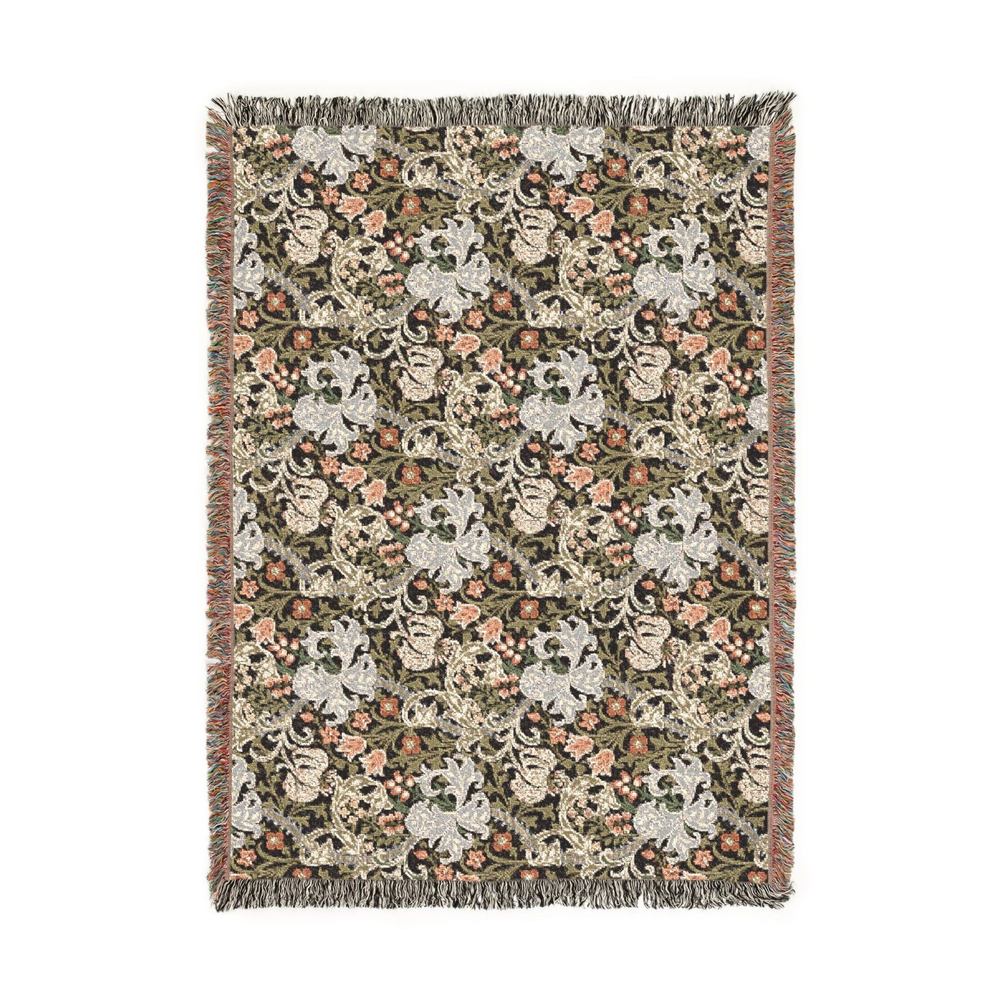 Woven Cotton Blanket inspired by William Morris - Golden Lily Collection (Midnight)