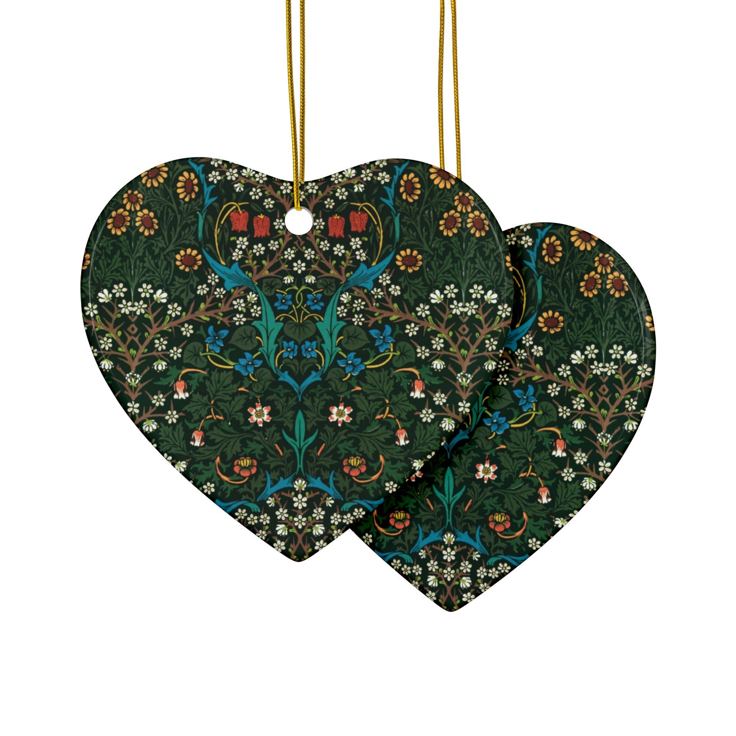 Ceramic Christmas Ornaments inspired by William Morris - Tulip Collection - Double Sided Print: 1pc, 3pcs, 5pcs, 10pcs