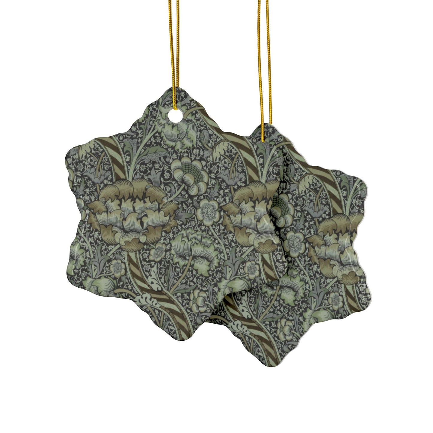 Ceramic Christmas Ornaments inspired by William Morris - Wandle Collection (Grey) - Double Sided Print: 1pc, 3pcs, 5pcs, 10pcs