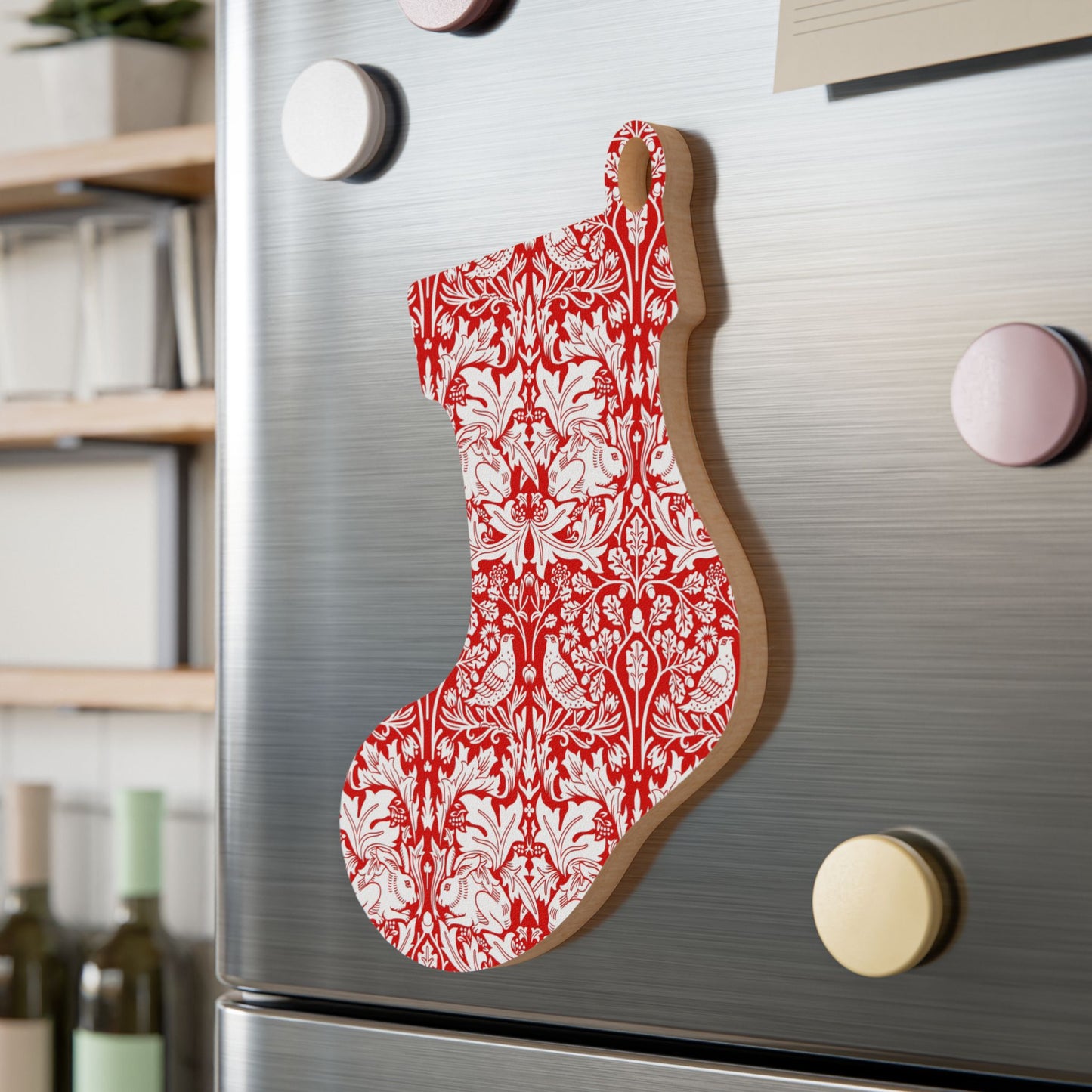 Wooden Christmas Ornaments inspired by William Morris - Brer Rabbit Collection (Red)