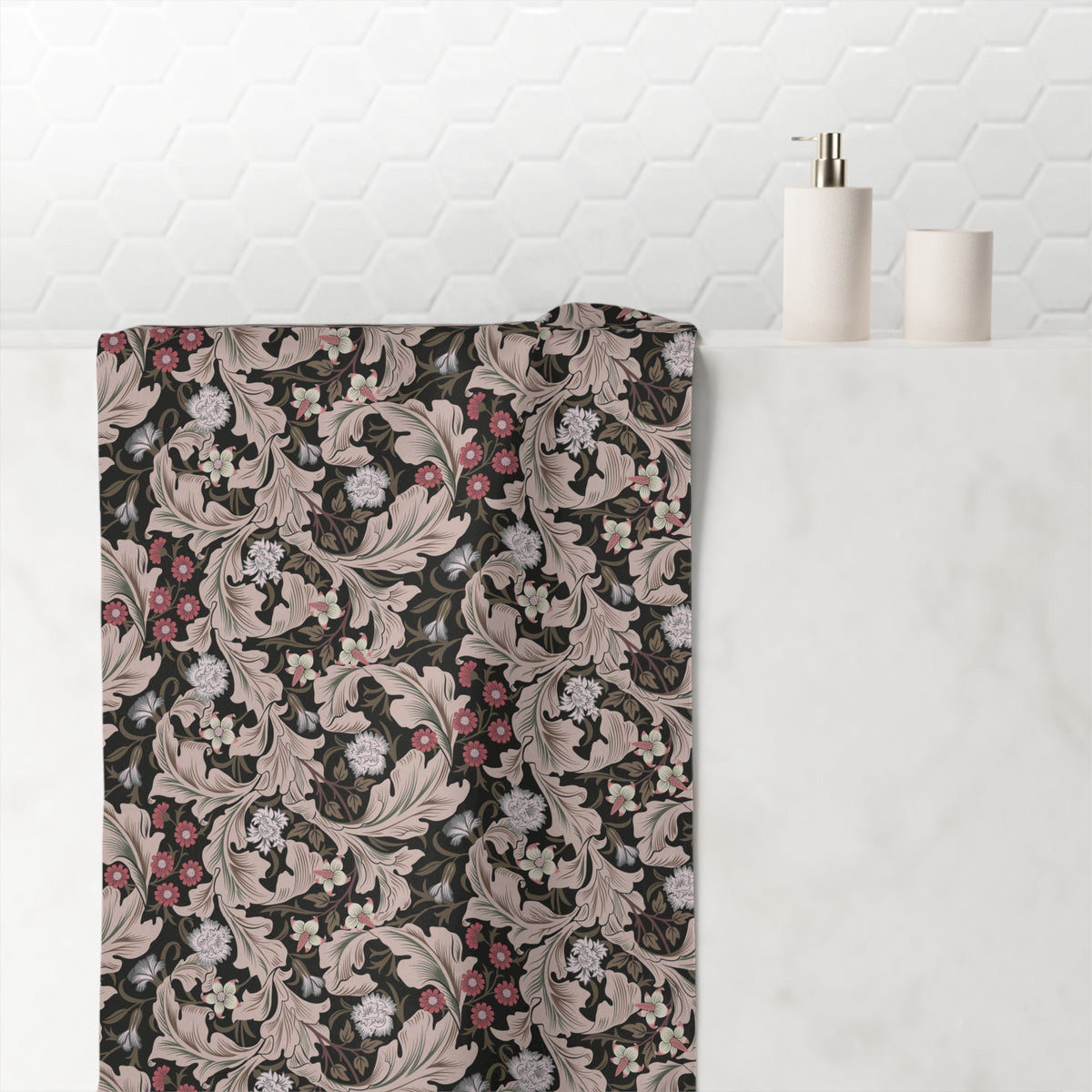 Bath Towel inspired by William Morris - Leicester Collection (Mocha)