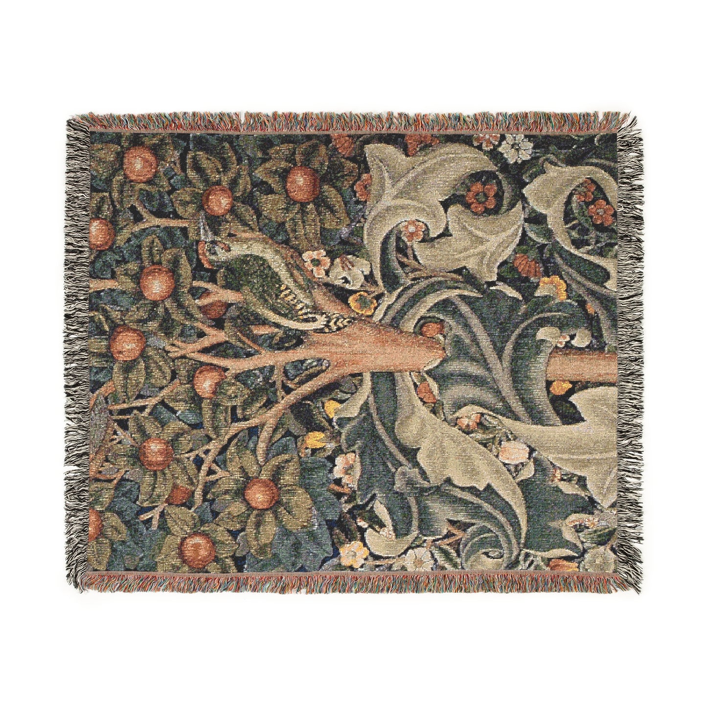 Woven Cotton Blanket inspired by William Morris - Woodpecker Collection