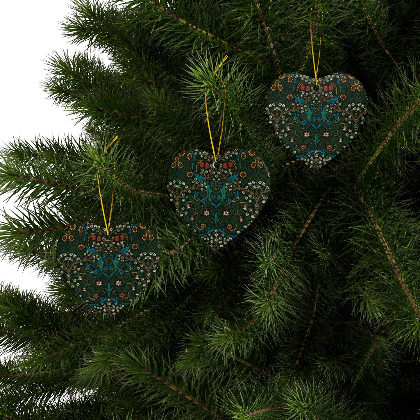 Ceramic Christmas Ornaments inspired by William Morris - Tulip Collection - Double Sided Print: 1pc, 3pcs, 5pcs, 10pcs