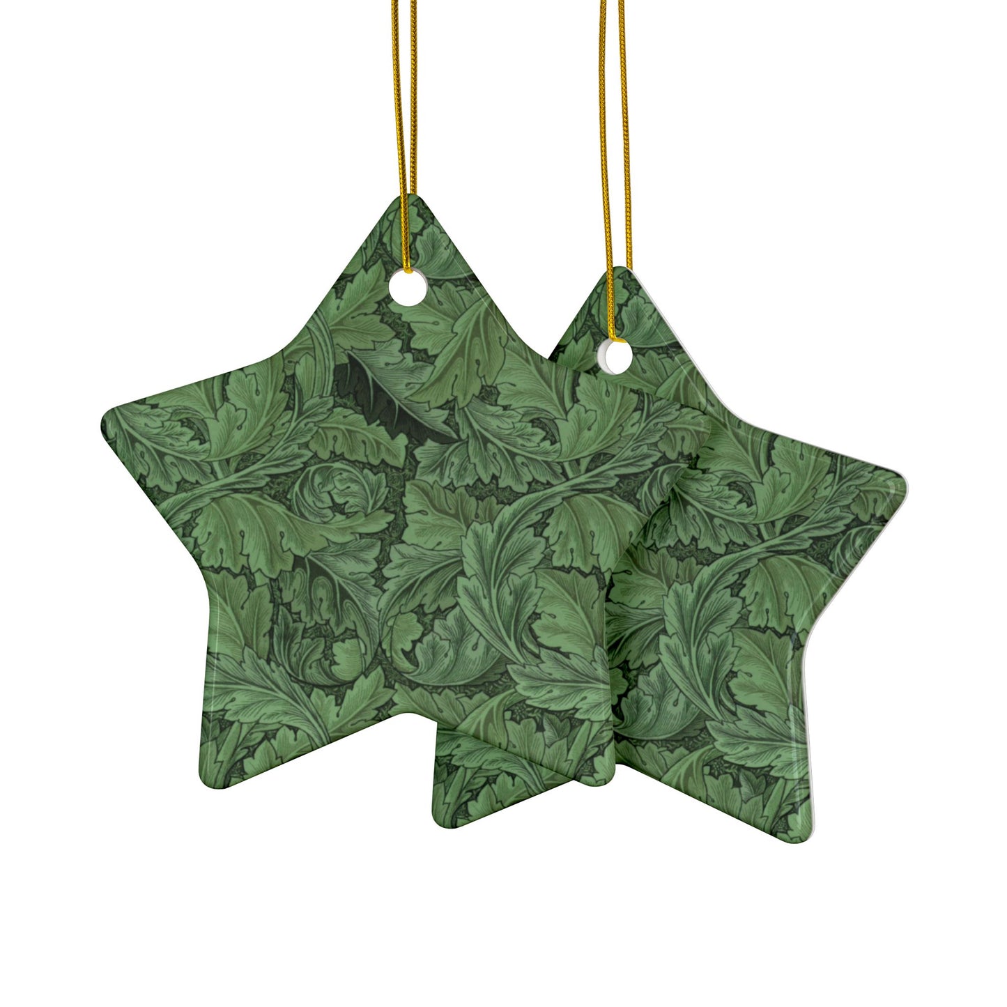 Ceramic Christmas Ornaments inspired by William Morris - Acanthus Collection (Green) - Double Sided Print: 1pc, 3pcs, 5pcs, 10pcs