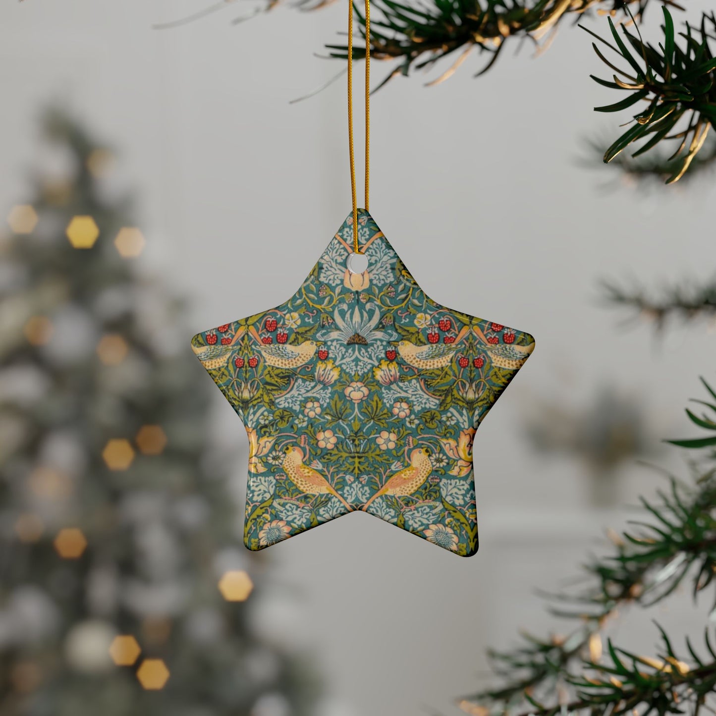 Ceramic Christmas Ornaments inspired by William Morris - Strawberry Thief Collection (Duck Egg Blue) - Double Sided Print: 1pc, 3pcs, 5pcs, 10pcs