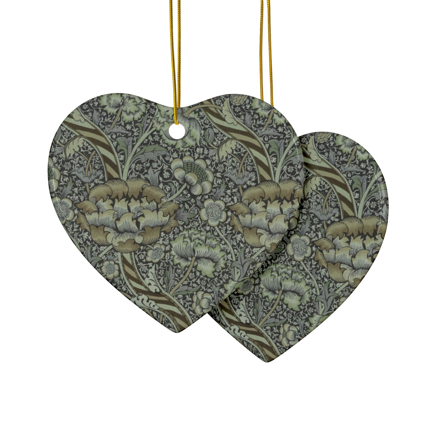 Ceramic Christmas Ornaments inspired by William Morris - Wandle Collection (Grey) - Double Sided Print: 1pc, 3pcs, 5pcs, 10pcs