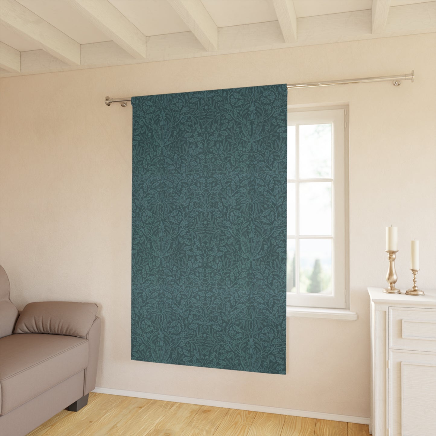 Blackout Window Curtain inspired by William Morris (1 Piece) - Acorns and Oak Leaves Collection (Teal)