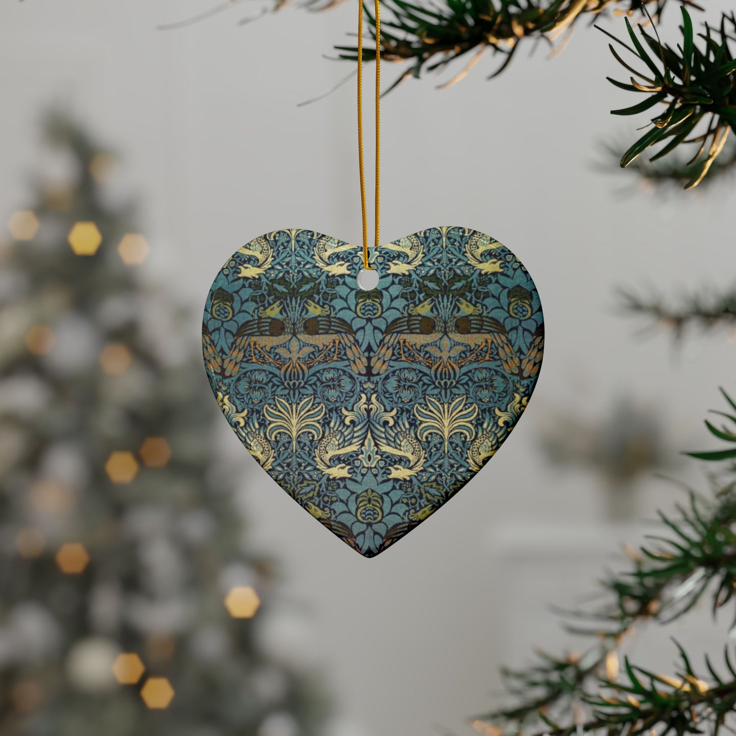 Ceramic Christmas Ornaments inspired by William Morris - Peacock & Dragon Collection - Double Sided Print: 1pc, 3pcs, 5pcs, 10pcs