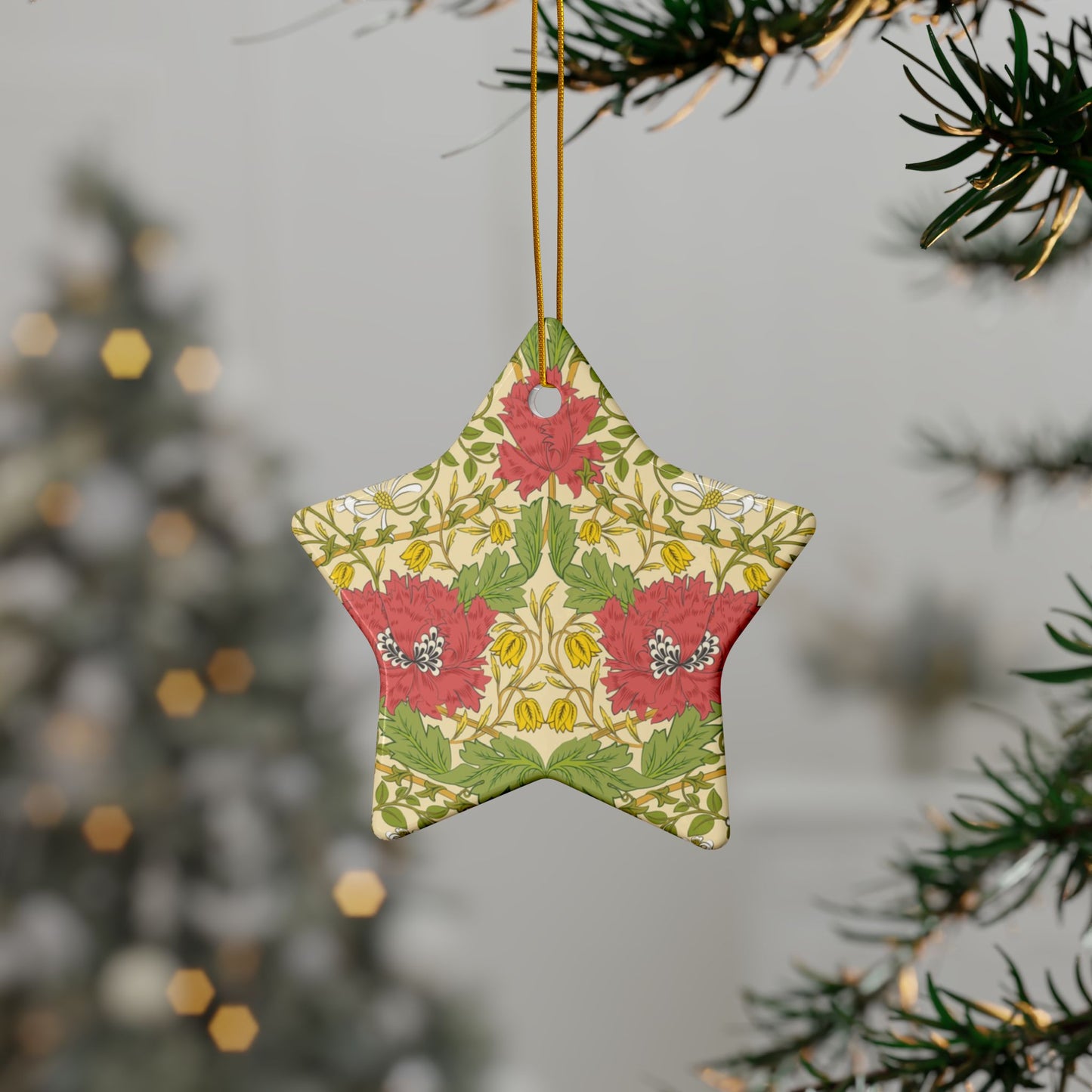 Ceramic Christmas Ornaments inspired by William Morris - Honeysuckle Collection (Summer) - Double Sided Print: 1pc, 3pcs, 5pcs, 10pcs