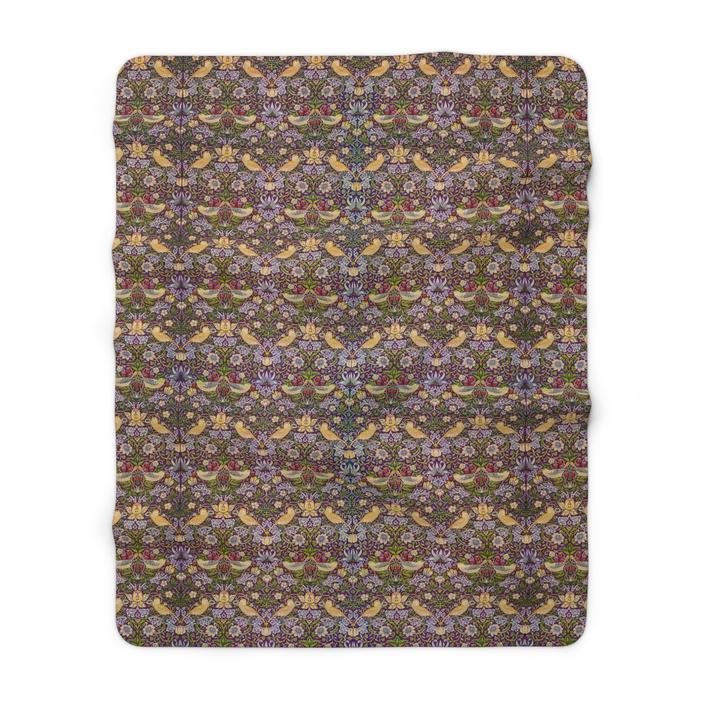 Sherpa Fleece Blanket inspired by William Morris - Strawberry Thief Collection (Damson)