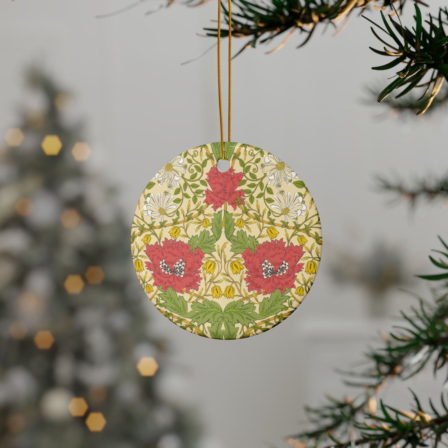 Ceramic Christmas Ornaments inspired by William Morris - Honeysuckle Collection (Summer) - Double Sided Print: 1pc, 3pcs, 5pcs, 10pcs