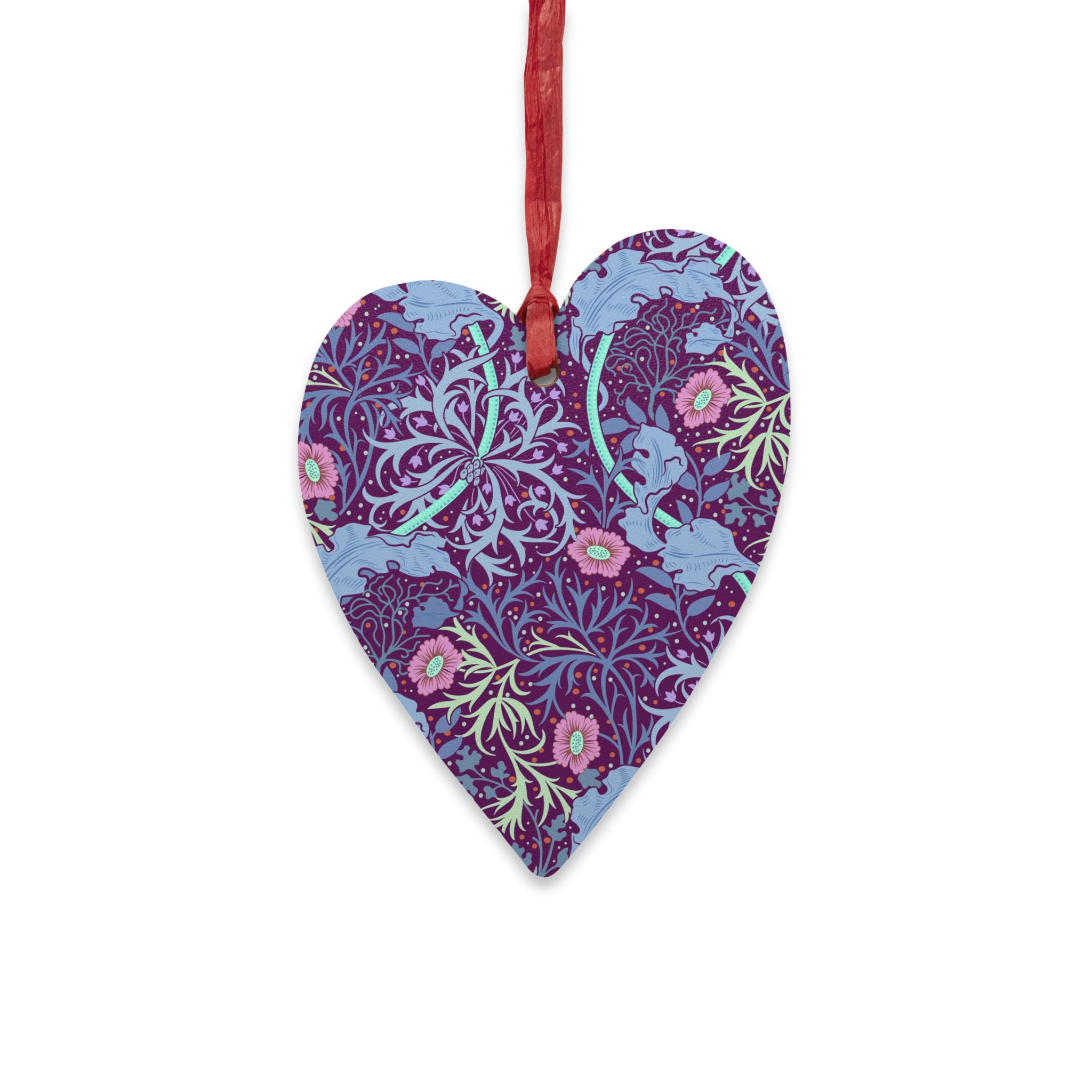 Wooden Christmas Ornaments by William Morris - Seaweed (Pink