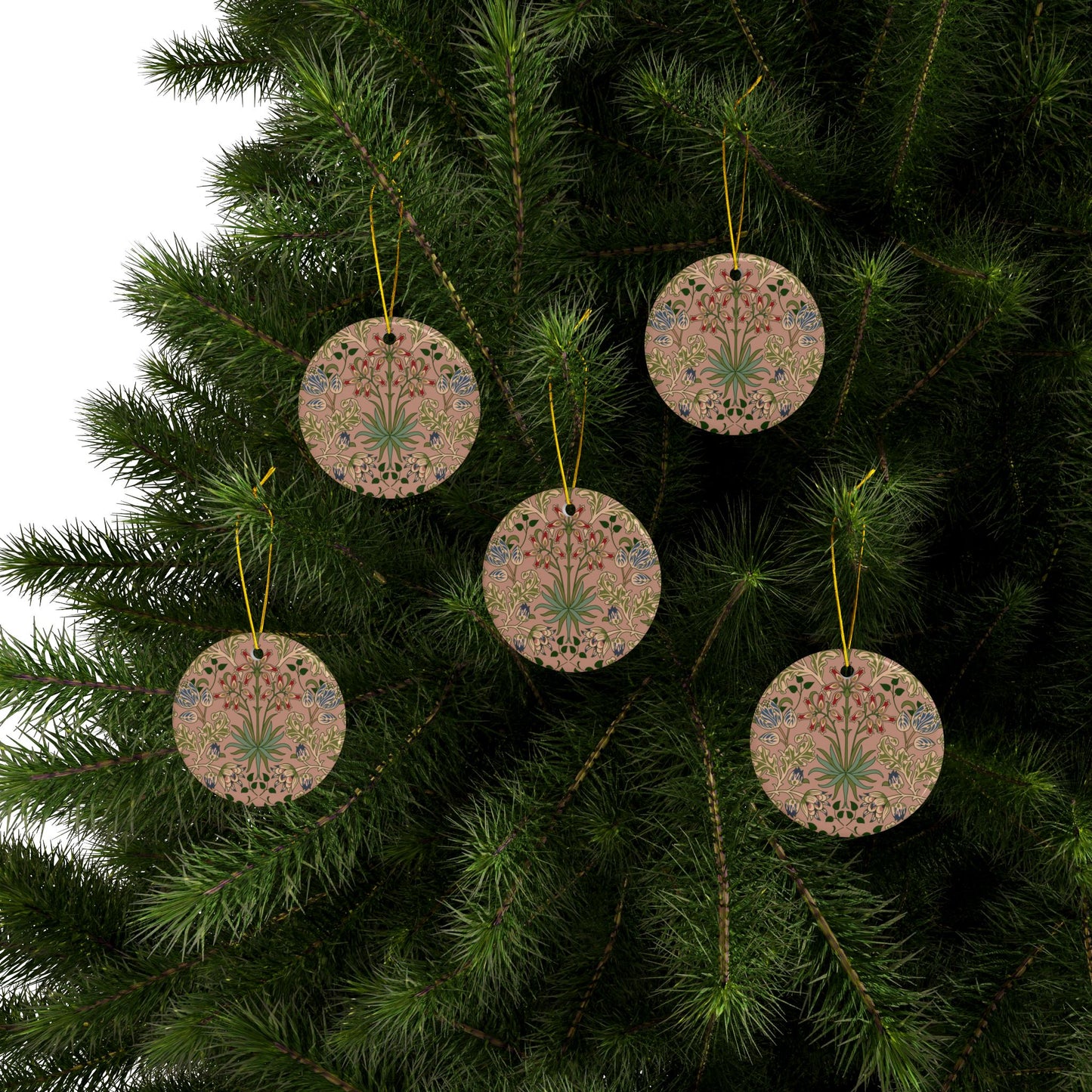 Ceramic Christmas Ornaments inspired by William Morris - Hyacinth Collection (Blossom) - Double Sided Print: 1pc, 3pcs, 5pcs, 10pcs