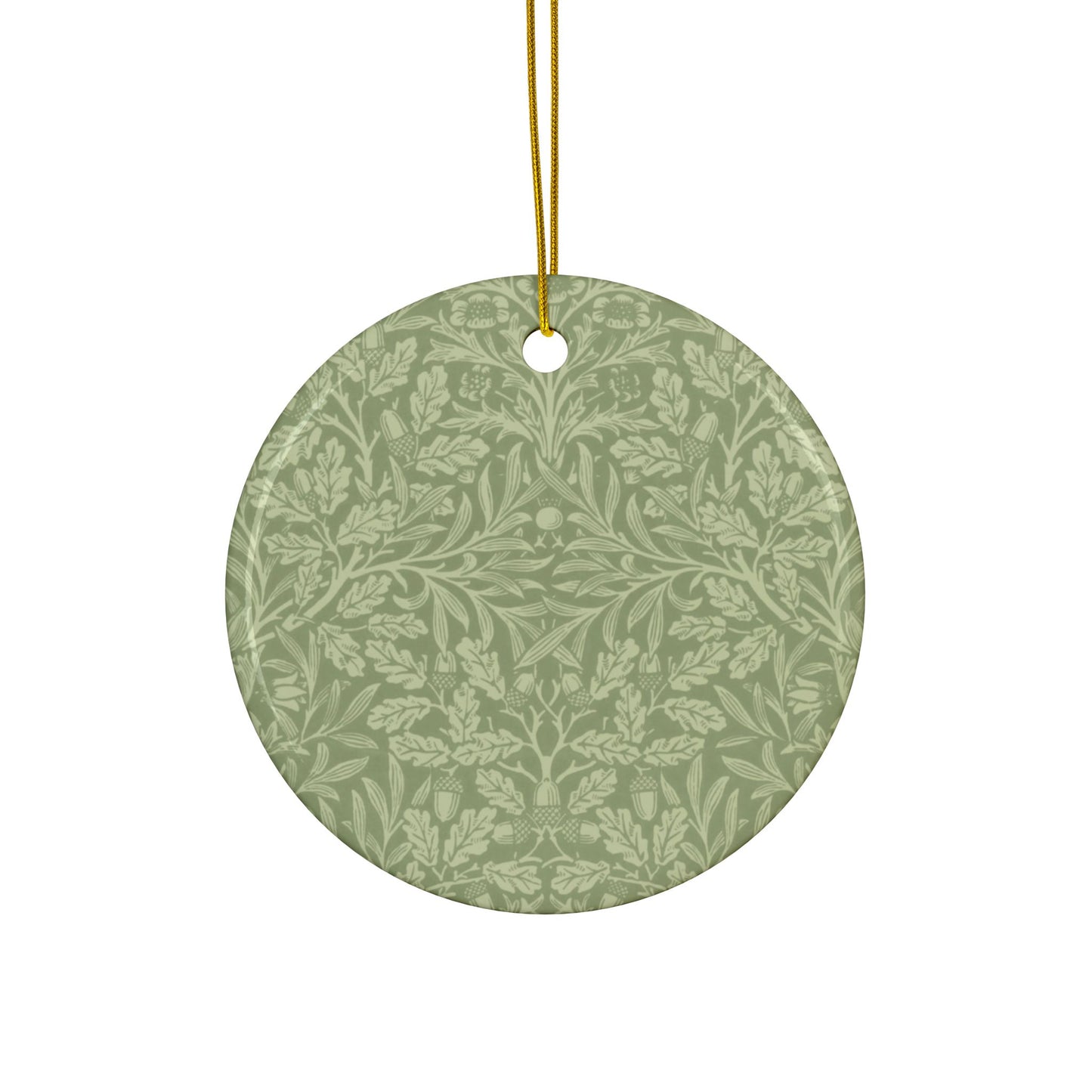 Ceramic Christmas Ornaments inspired by William Morris - Acorn & Oak Leaves (Green) Collection - Double Sided Print: 1pc, 3pcs, 5pcs, 10pcs