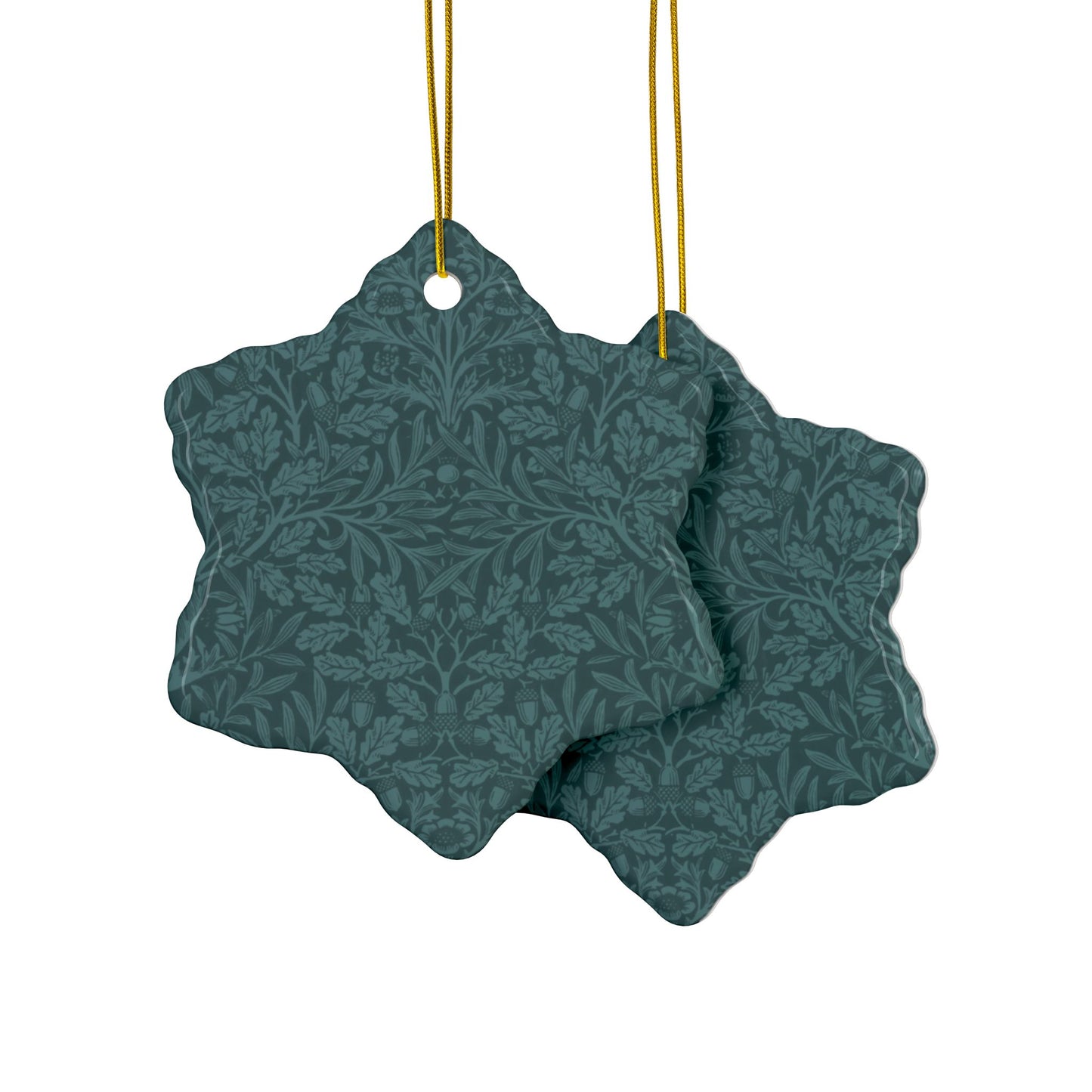 Ceramic Christmas Ornaments inspired by William Morris - Acorn & Oak Leaves (Teal) Collection - Double Sided Print: 1pc, 3pcs, 5pcs, 10pcs